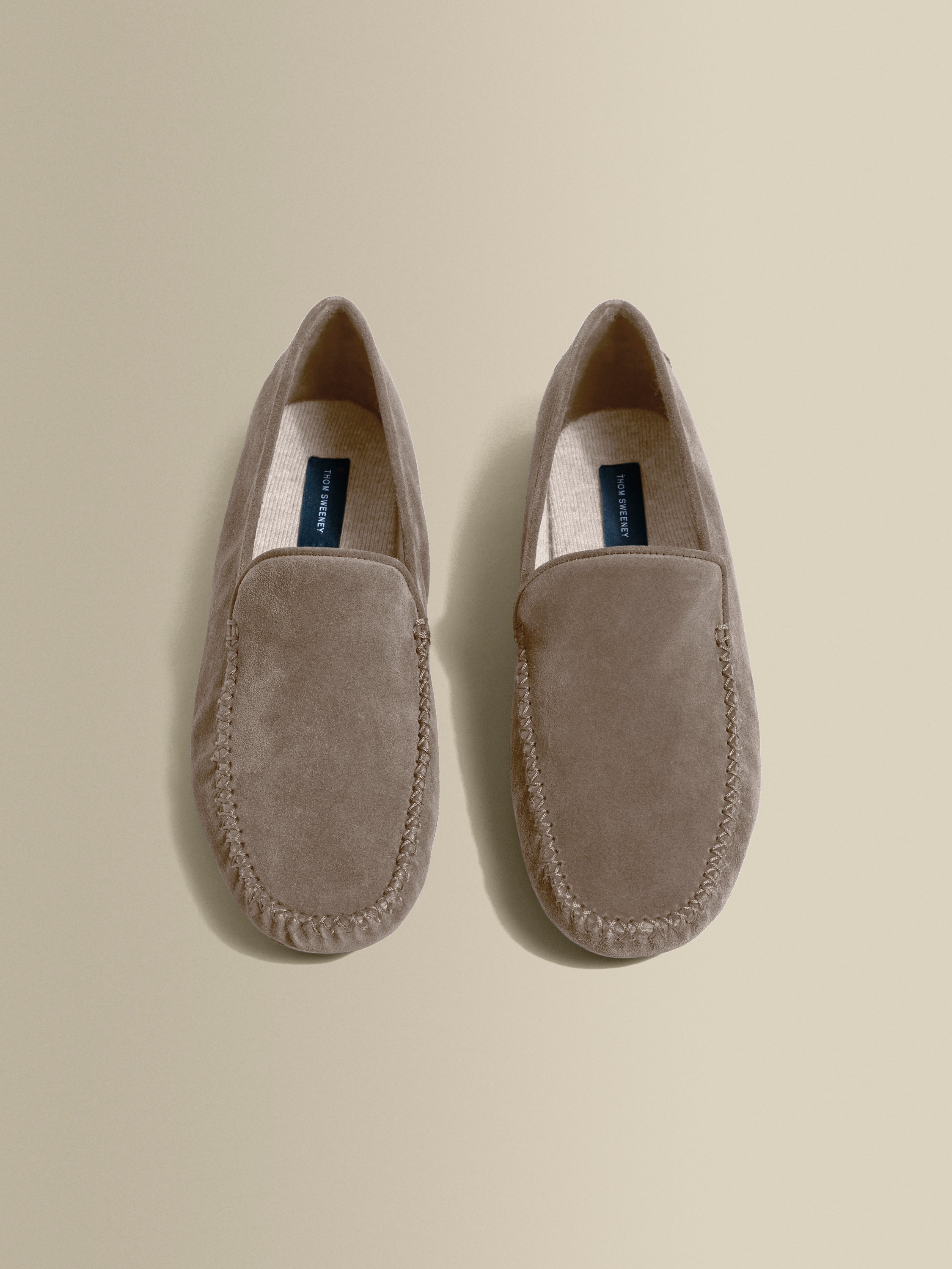 Cashmere Lined Suede Slippers Beige Inside