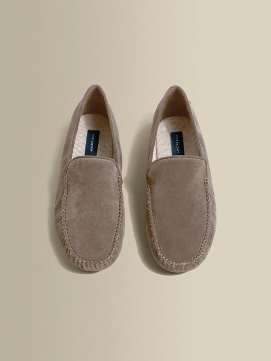 Cashmere Lined Suede Slippers Beige Inside