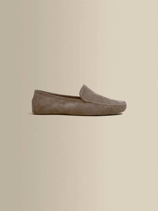 Cashmere Lined Suede Slippers Beige Product Side