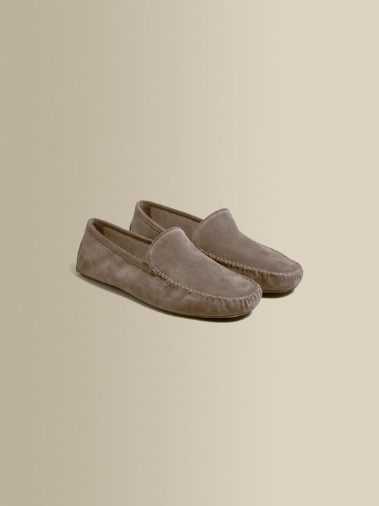 Cashmere Lined Suede Slippers Beige Product