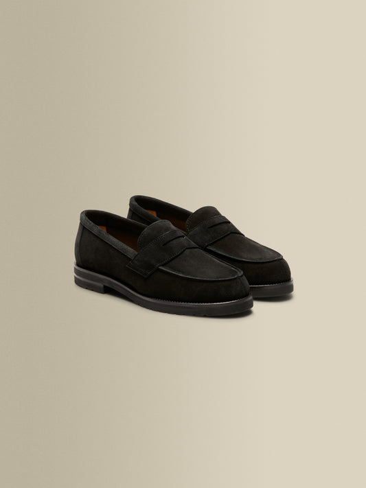 Suede Penny Loafer Shoes Black Main Product Image