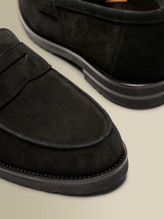 Suede Penny Loafer Shoes Black Detail Product Image