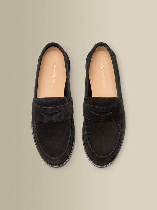 Suede Penny Loafer Shoes Black Top Product Image