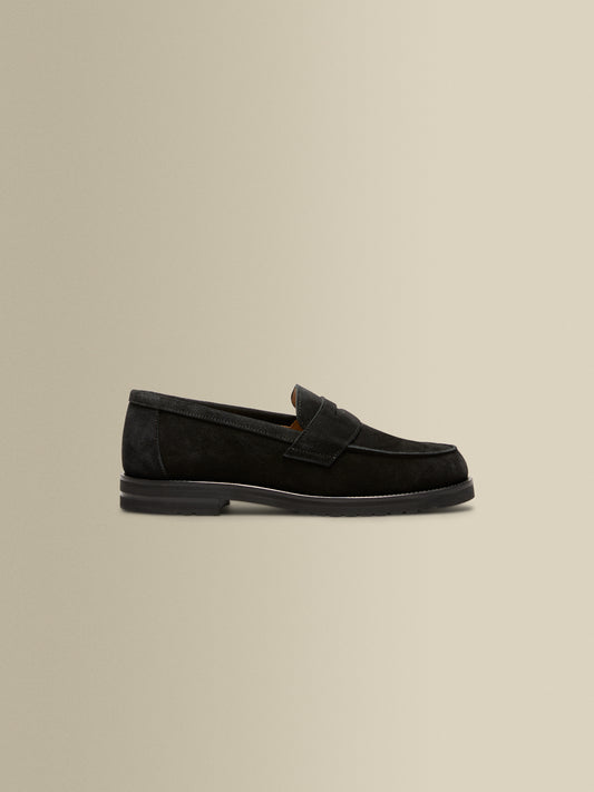 Suede Penny Loafer Shoes Black Side Product Image