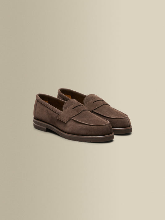 Suede Penny Loafer Shoes Dark Brown Main Product Image