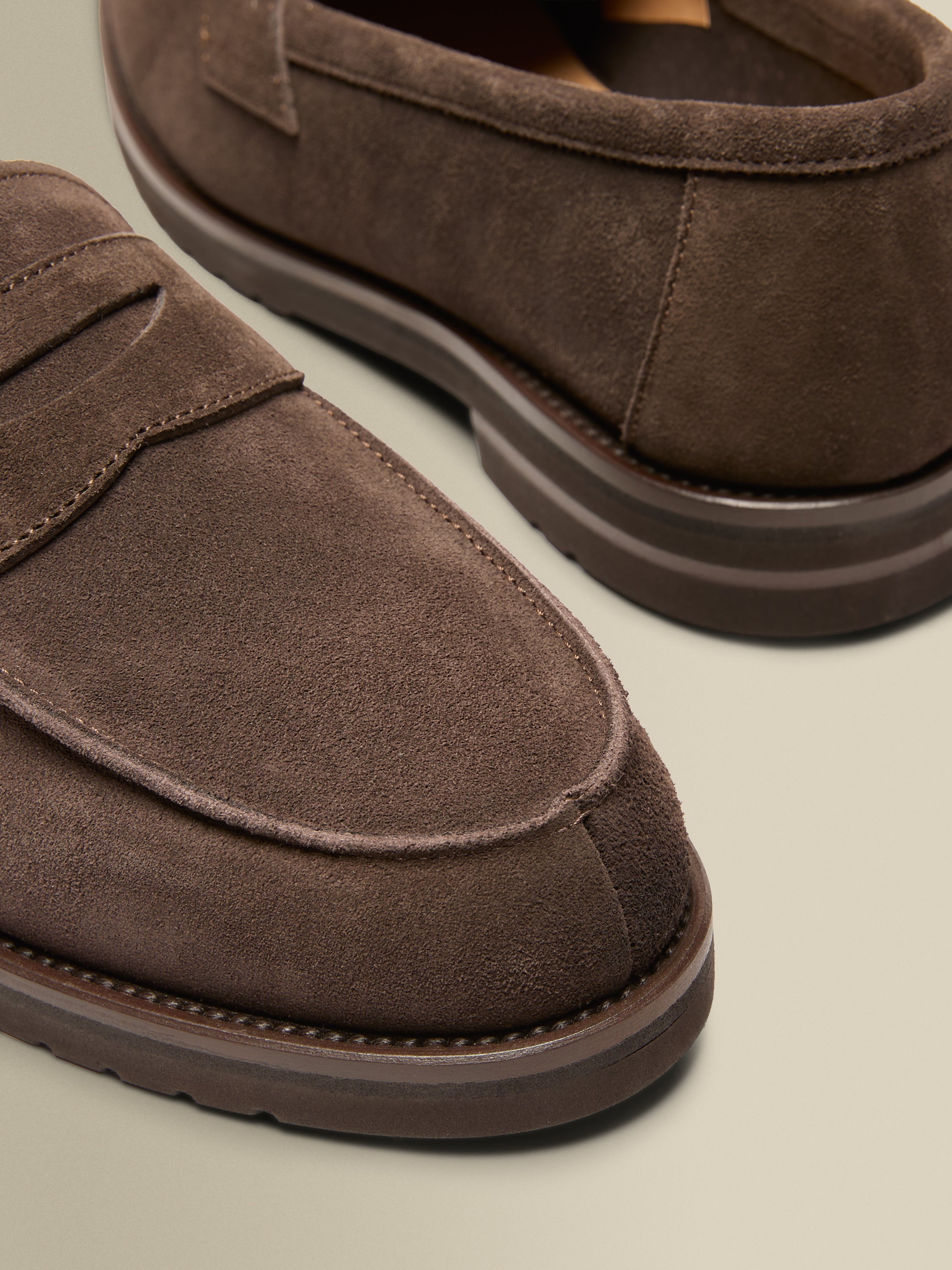 Suede Penny Loafer Shoes Dark Brown Detail Product Image