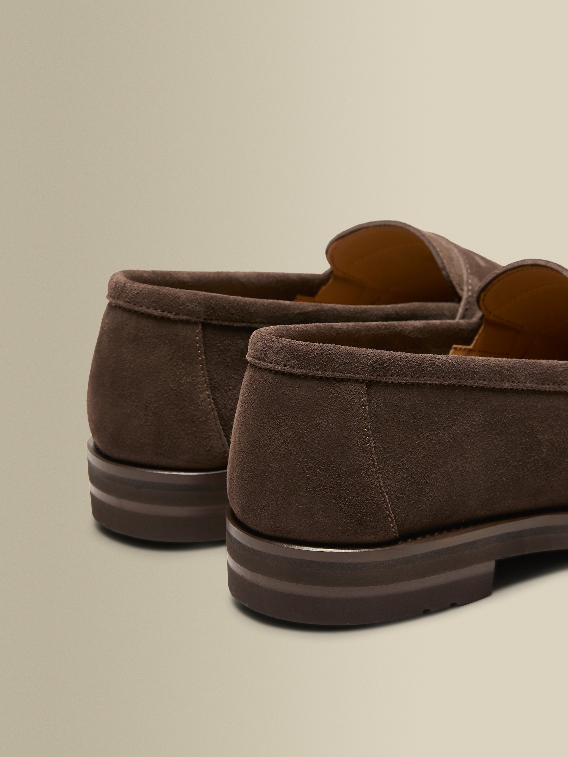 Suede Penny Loafer Shoes Dark Brown Back Product Image