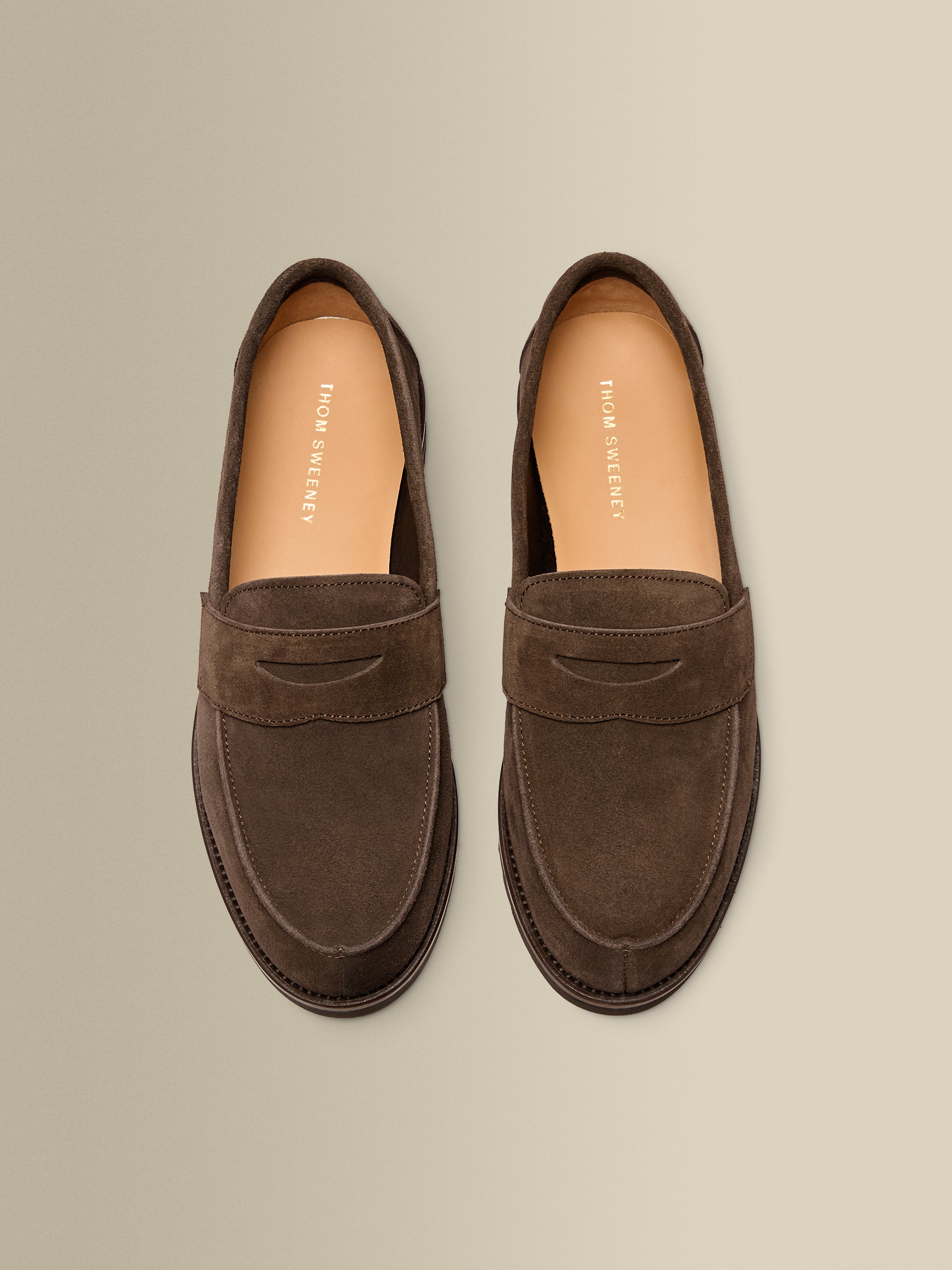 Suede Penny Loafer Shoes Dark Brown Top Product Image