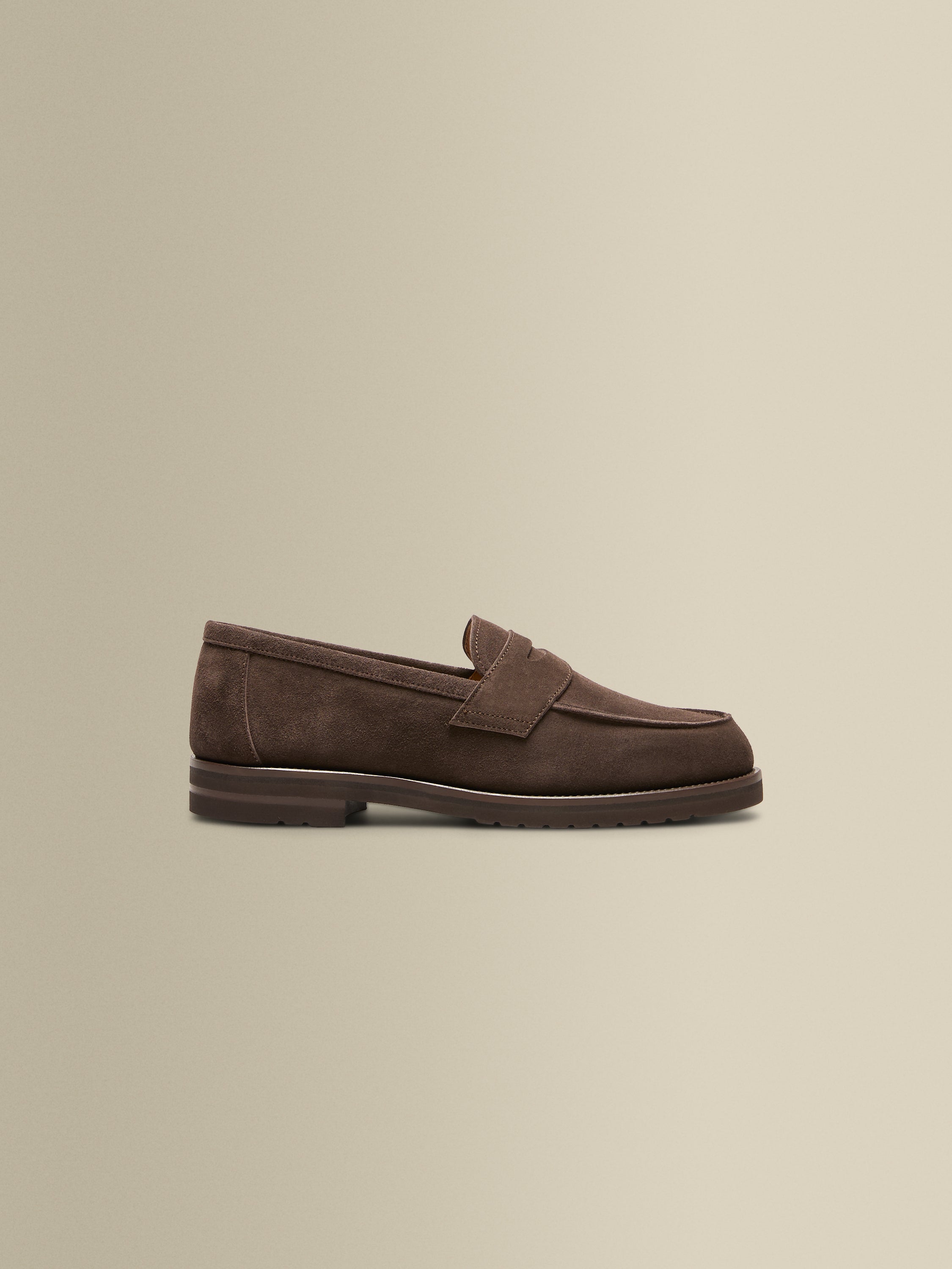 Suede Penny Loafer Shoes Dark Brown Side Product Image