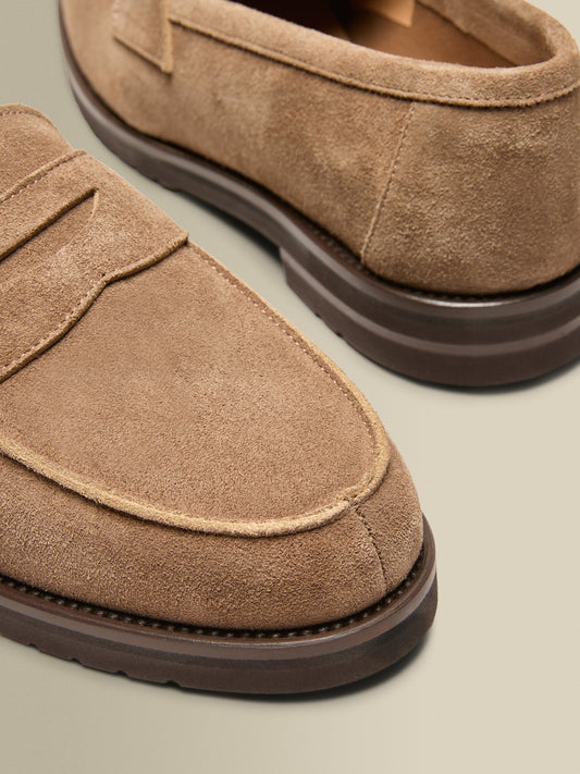 Suede Penny Loafer Shoes Light Brown Detail Product Image