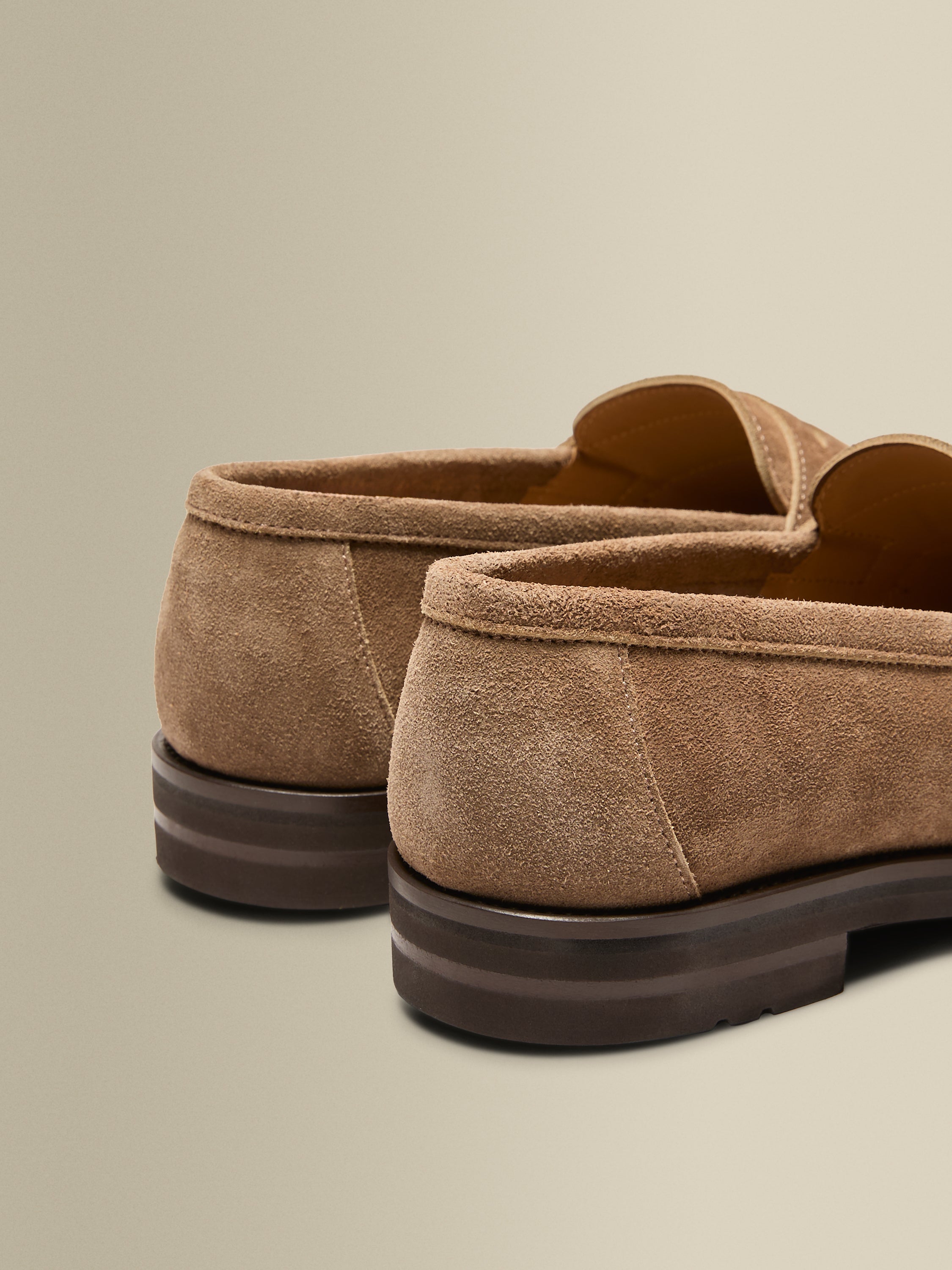 Suede Penny Loafer Shoes Light Brown Back Product Image