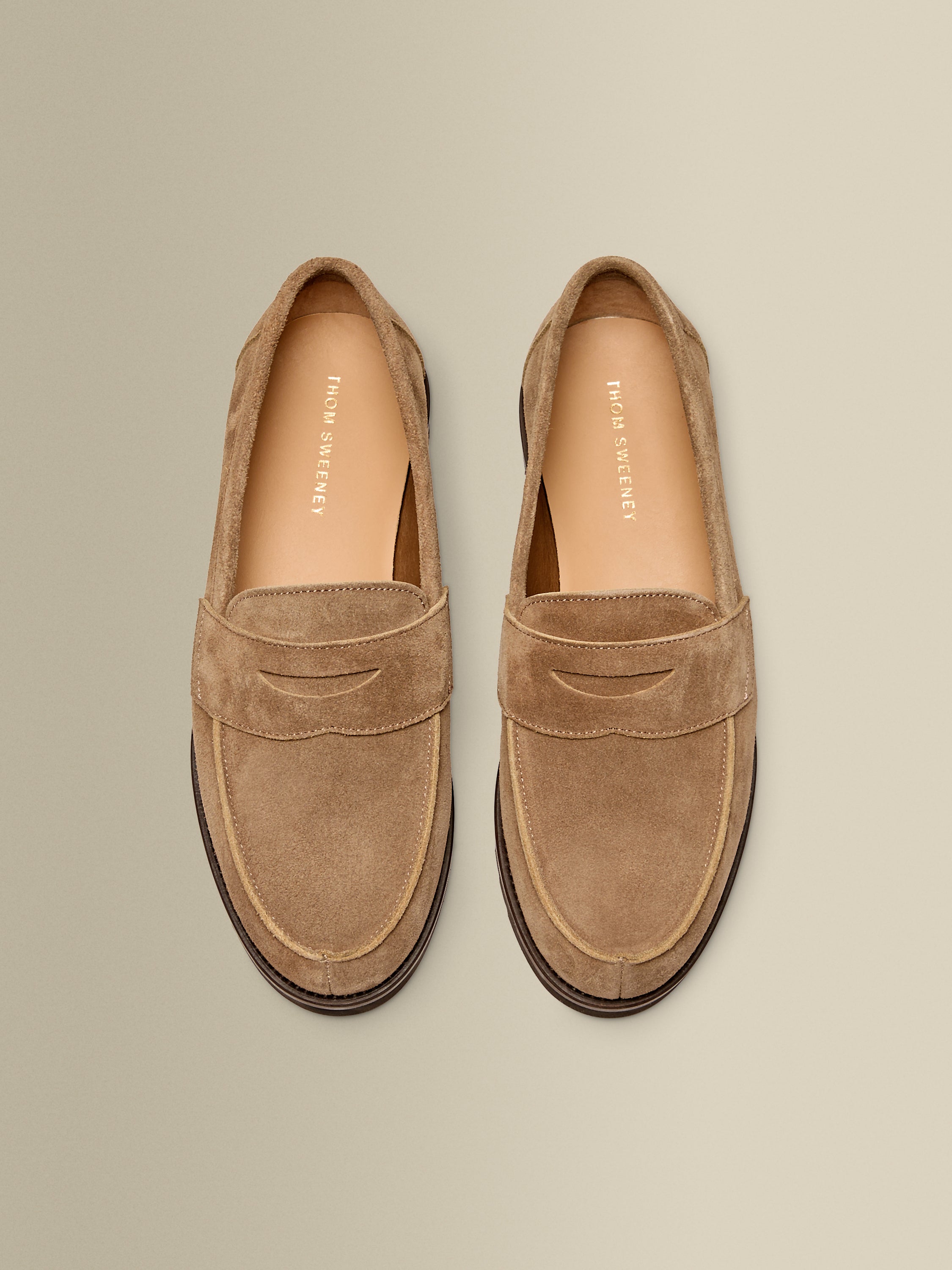 Suede Penny Loafer Shoes Light Brown Top Down Product Image