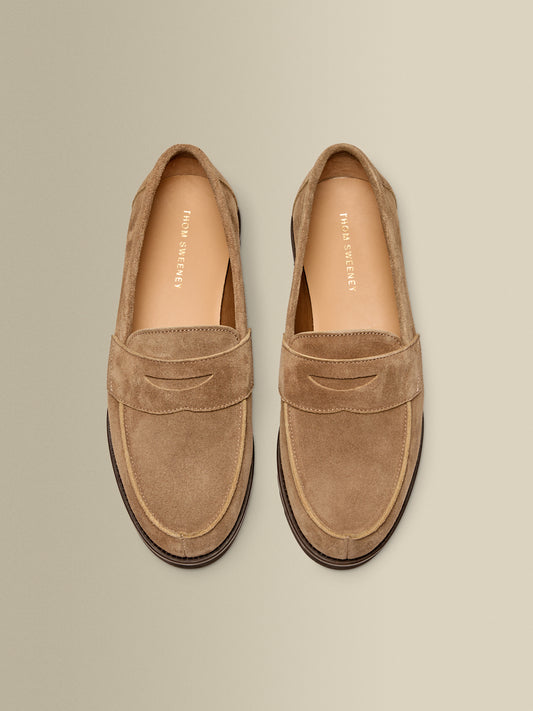 Suede Penny Loafer Shoes Light Brown Top Down Product Image