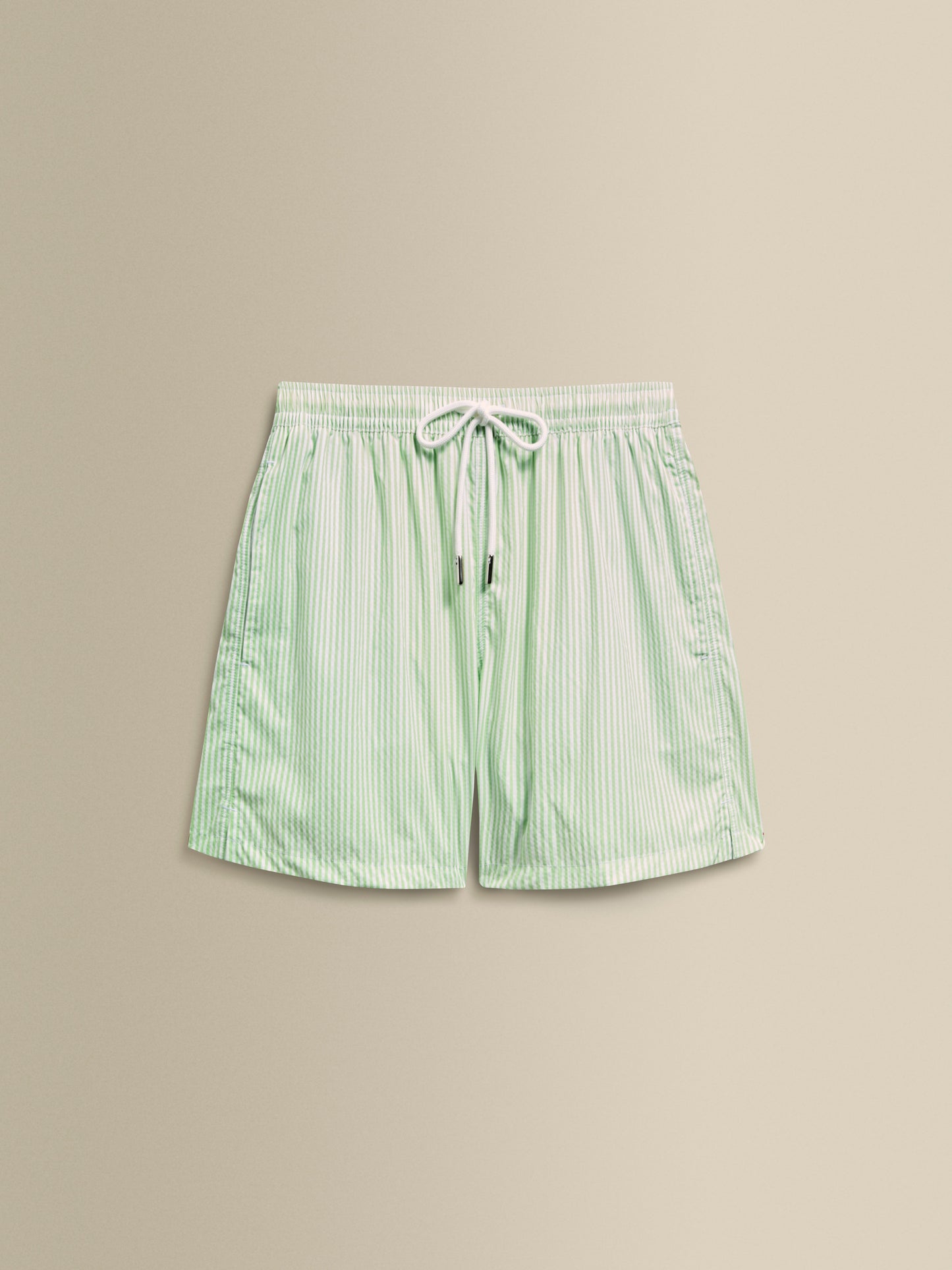 Nylon Mid Length Swim Shorts Green Stripe Product Image