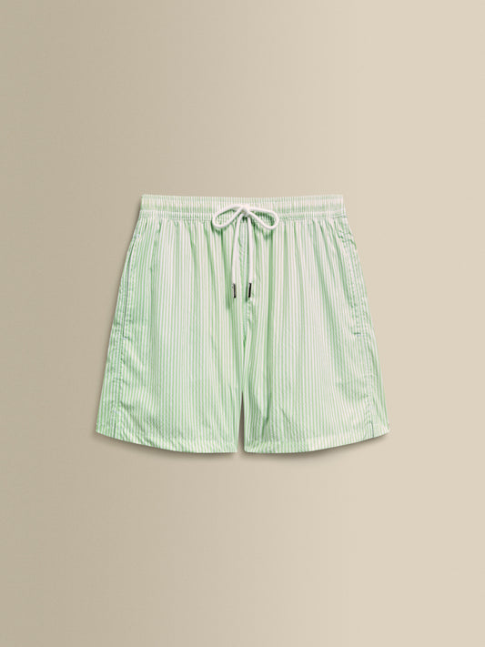 Nylon Mid Length Swim Shorts Green Stripe Product Image