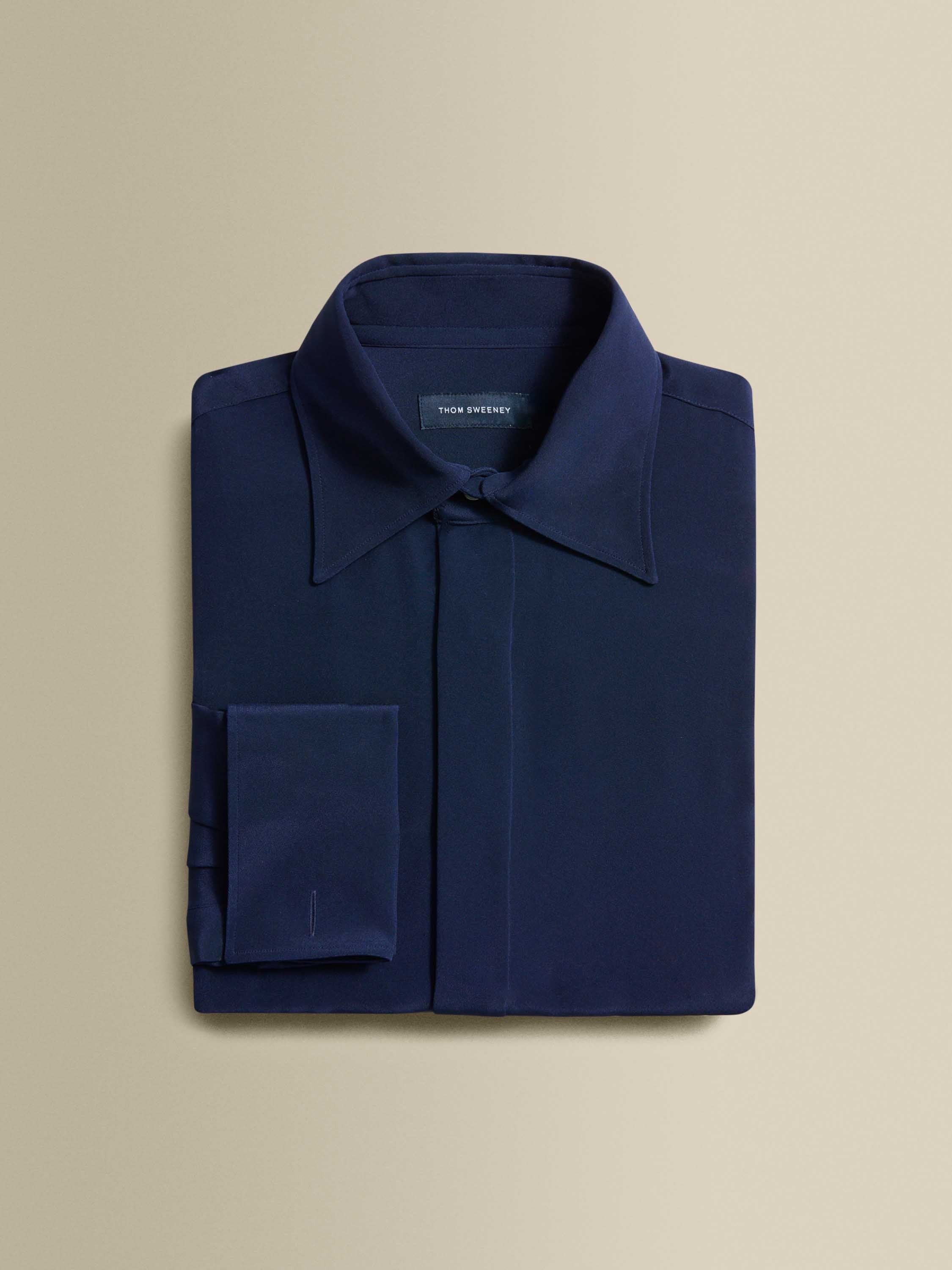 Lecce Collar Fly Front Silk Shirt Navy Product Image