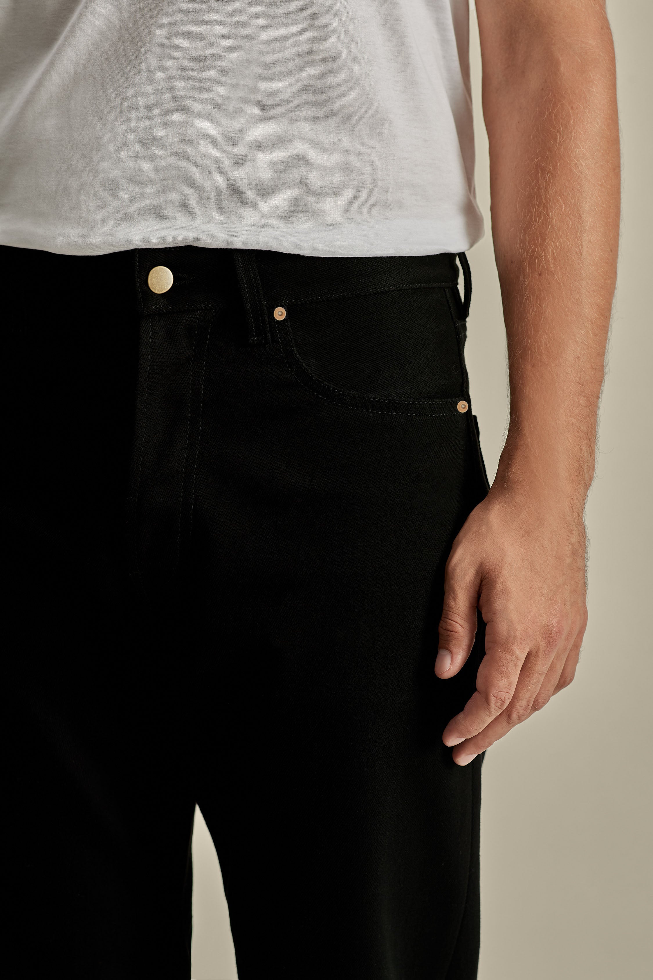 Denim Easy Fit Jeans Black Model Waist Front Image