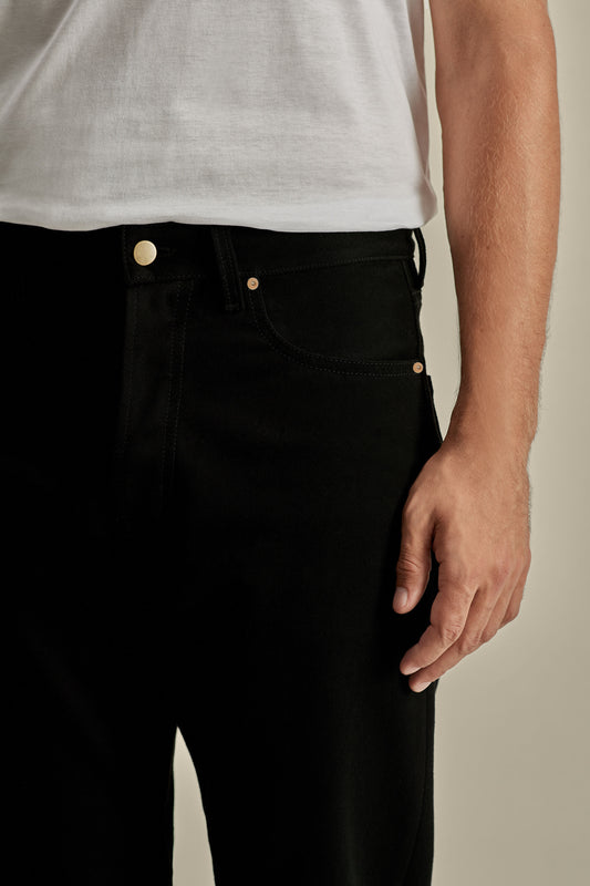 Denim Easy Fit Jeans Black Model Waist Front Image