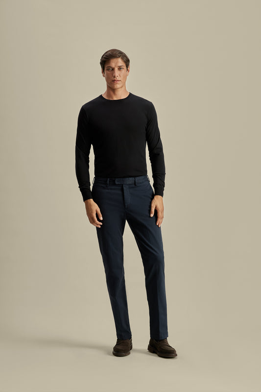 Merino Wool Extrafine Crew Neck Sweater Navy Model Image