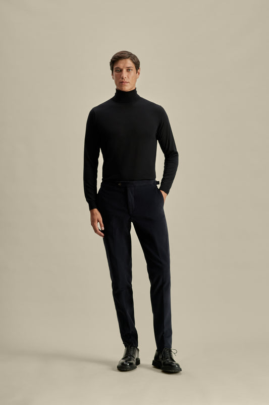 Merino Wool Extrafine Roll Neck Sweater Navy Model Image
