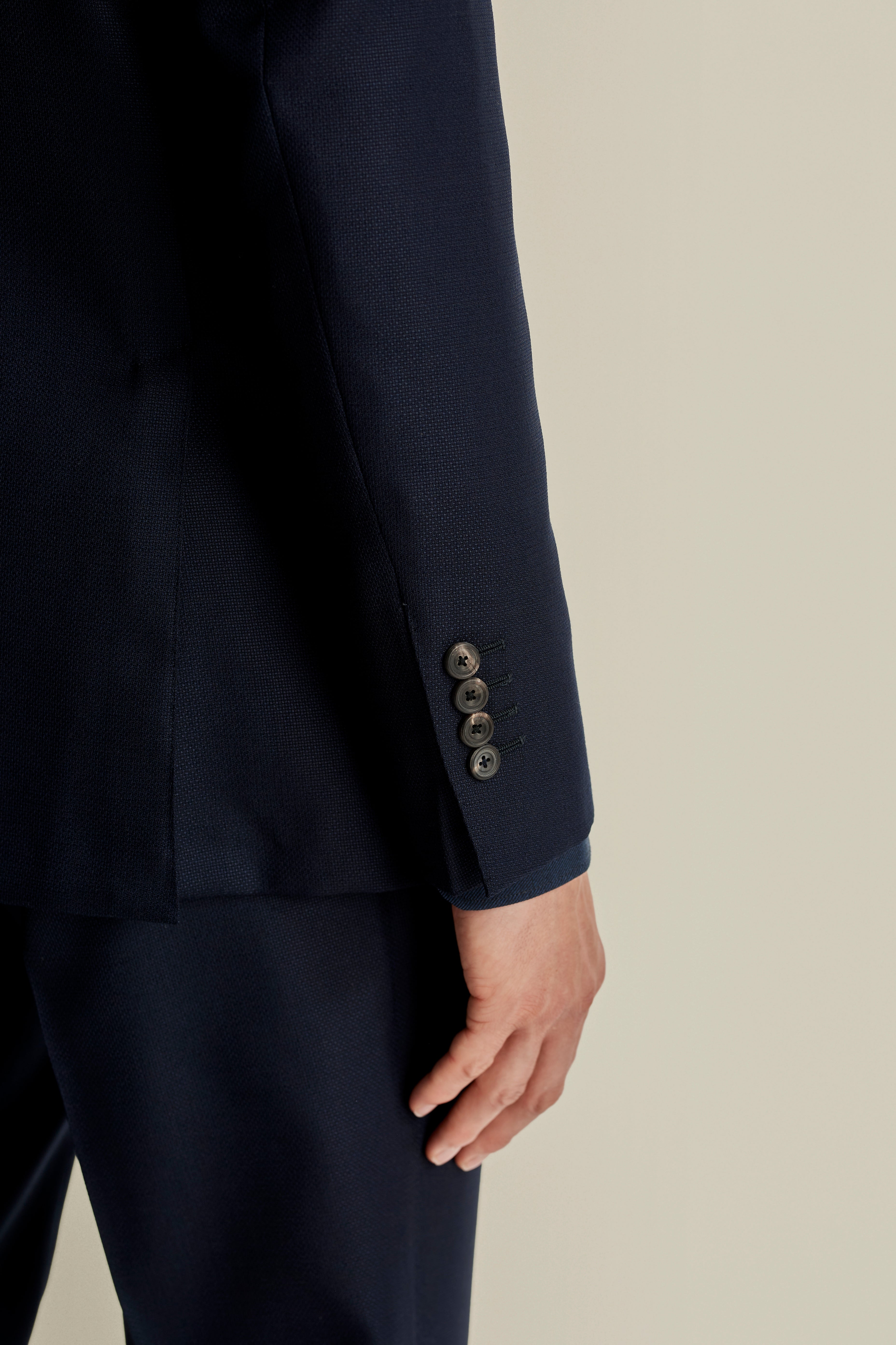 Double Breasted Wool Hopsack Jacket Navy Model Detail Image