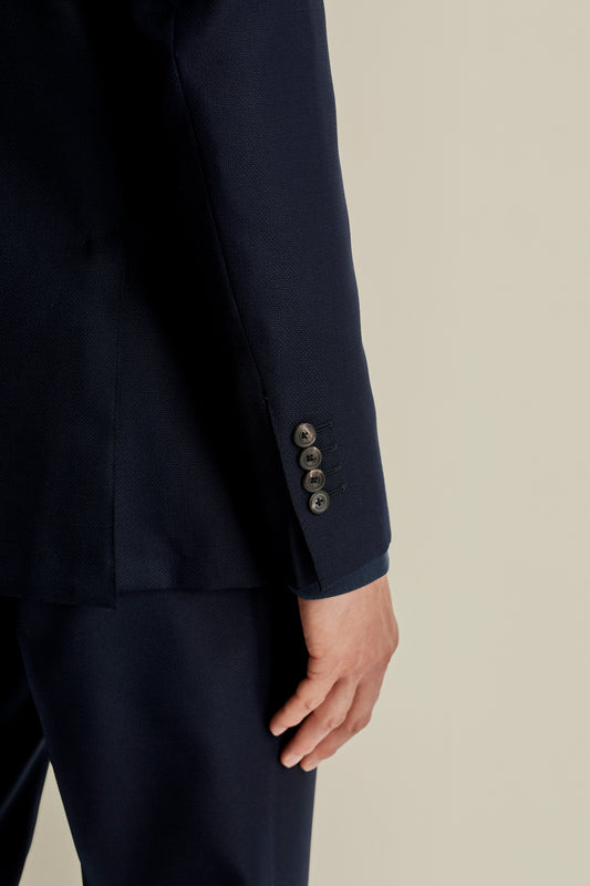 Double Breasted Wool Hopsack Jacket Navy Model Detail Image