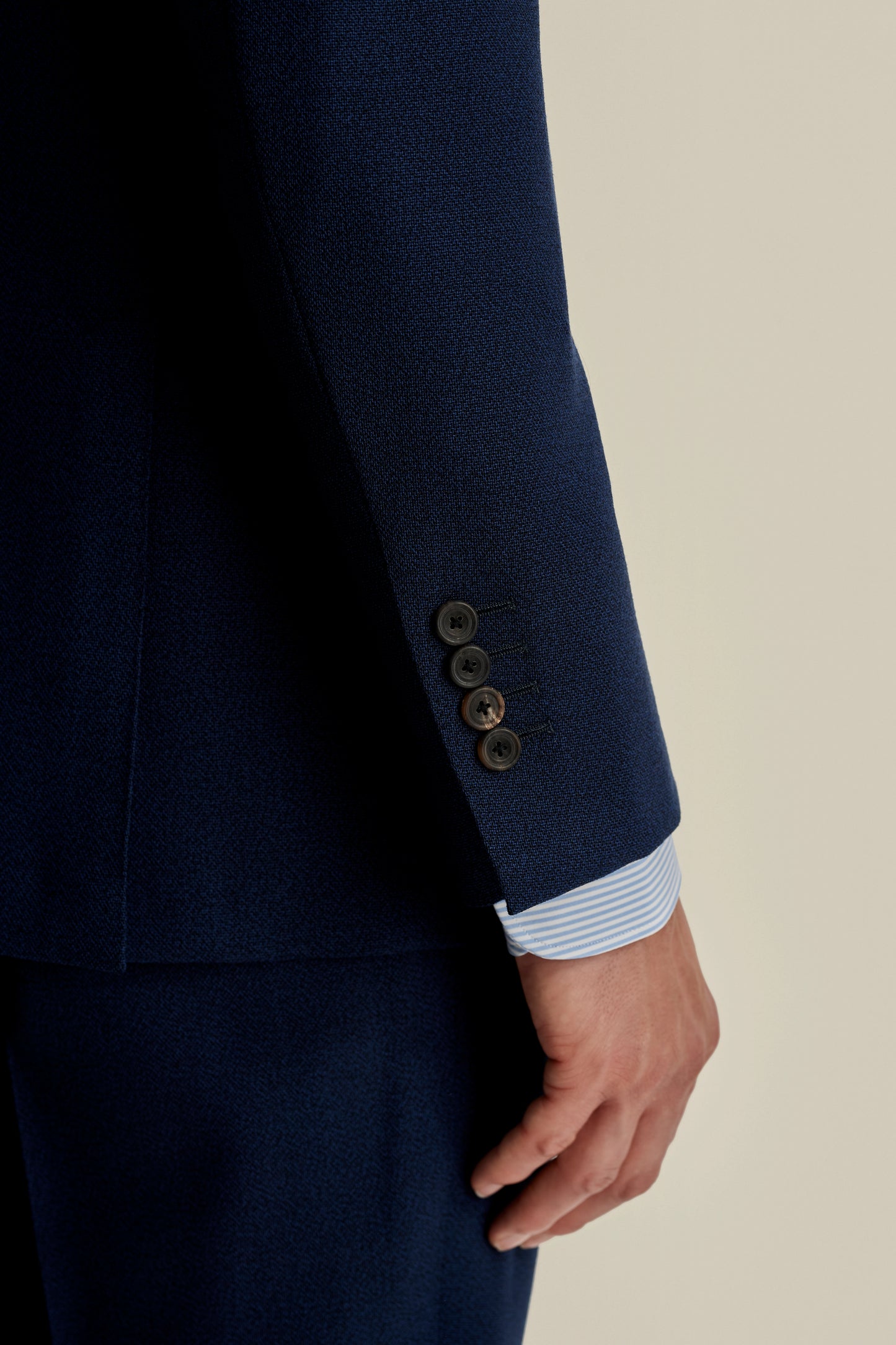 Single Breasted Wool Peak Lapel Suit French Navy Model Lapel Detail