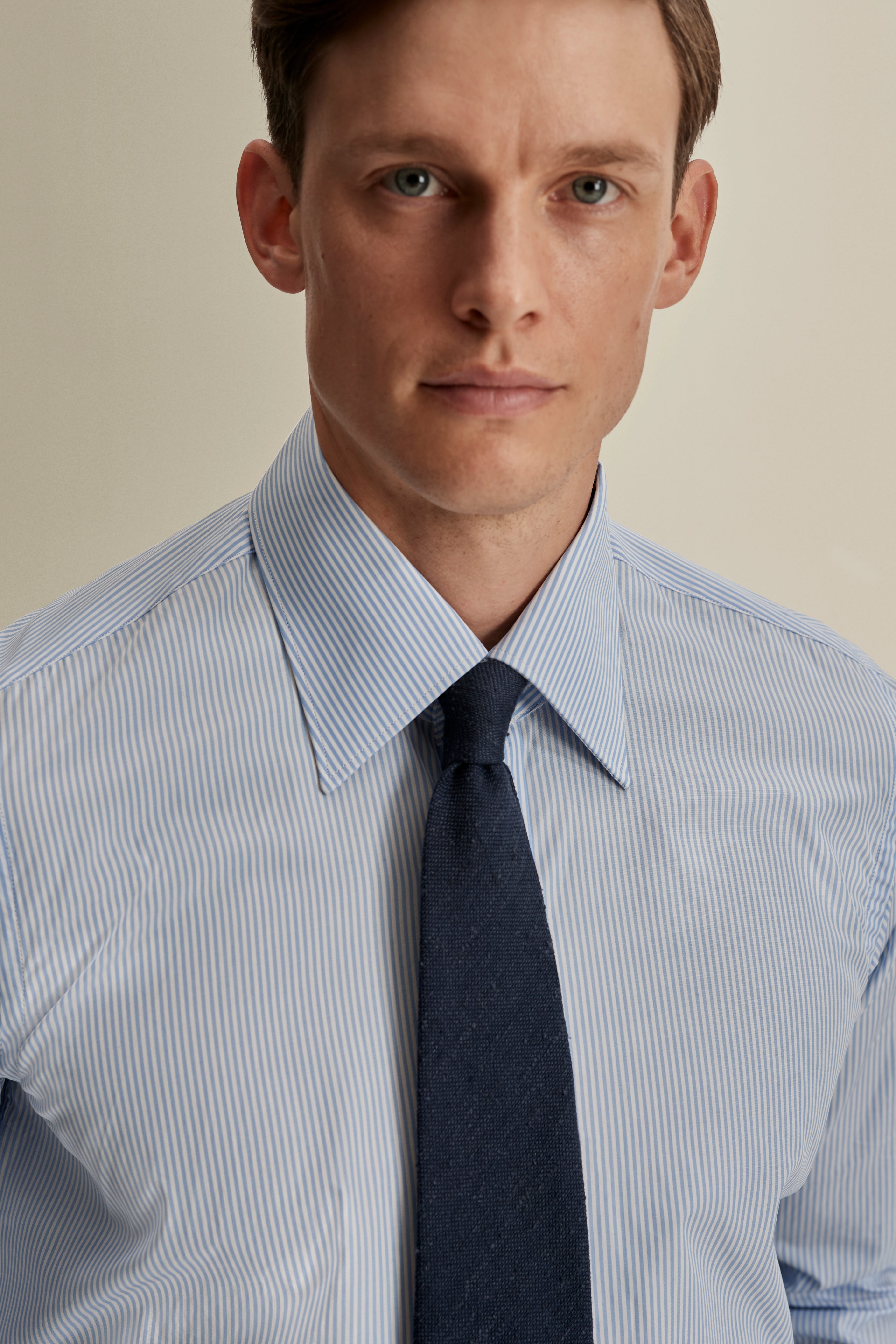 Solid Poplin Point Collar Bengal Stripe Shirt Crop Model Image