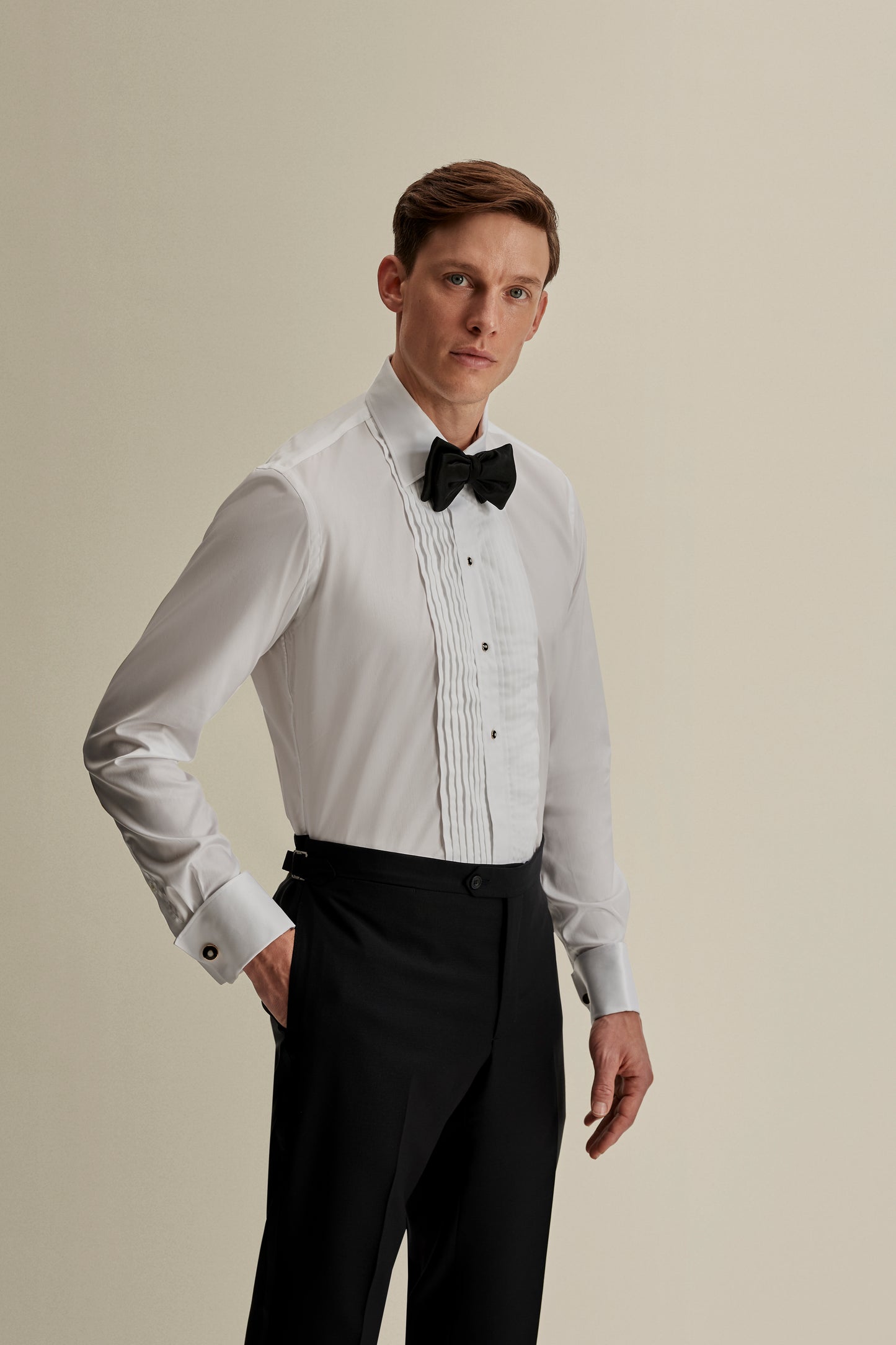 Duke of York Formal Shirt, White. Model 3/4 Length image