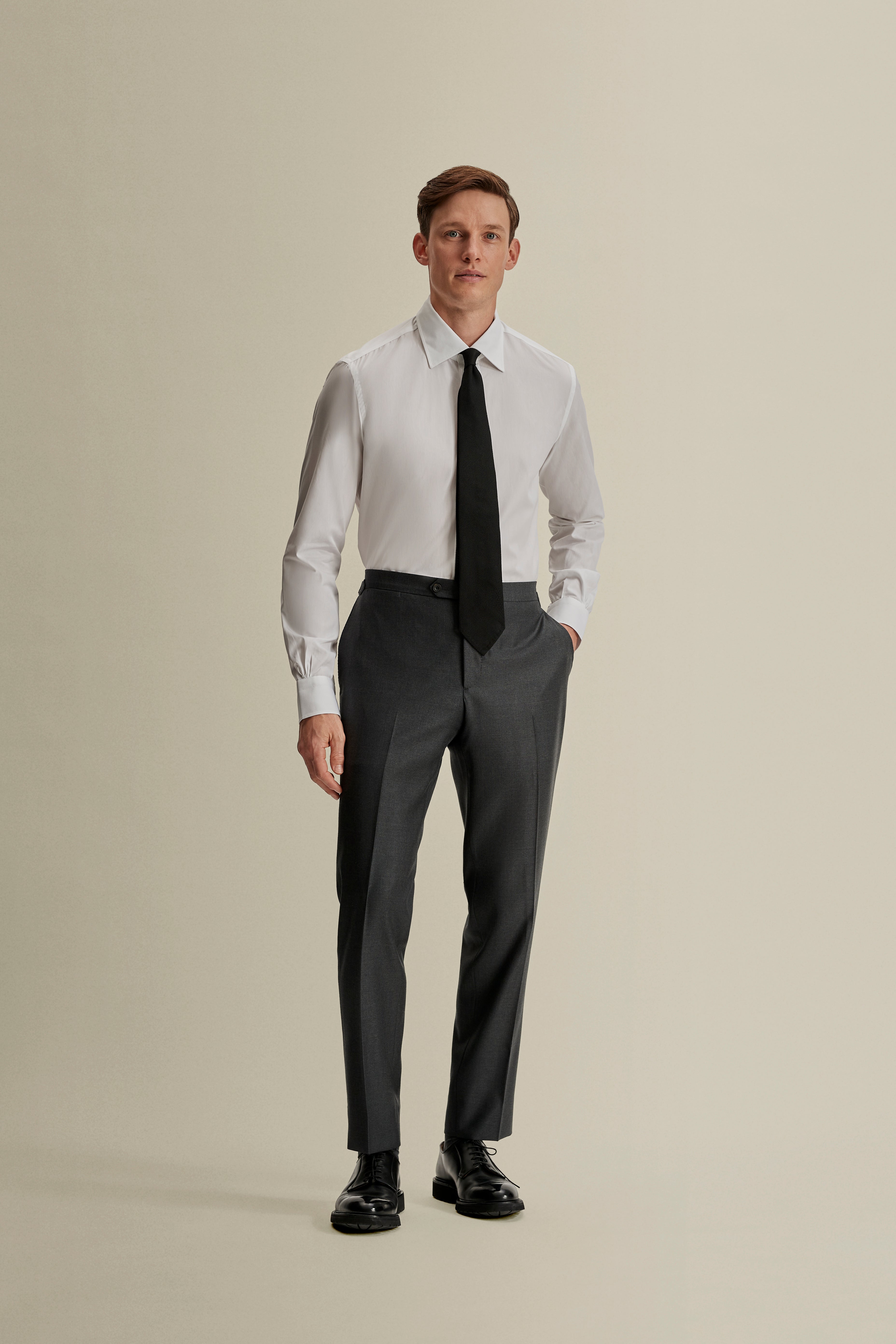 Single Breasted Wool Weighhouse Suit Grey Model Full Length Image