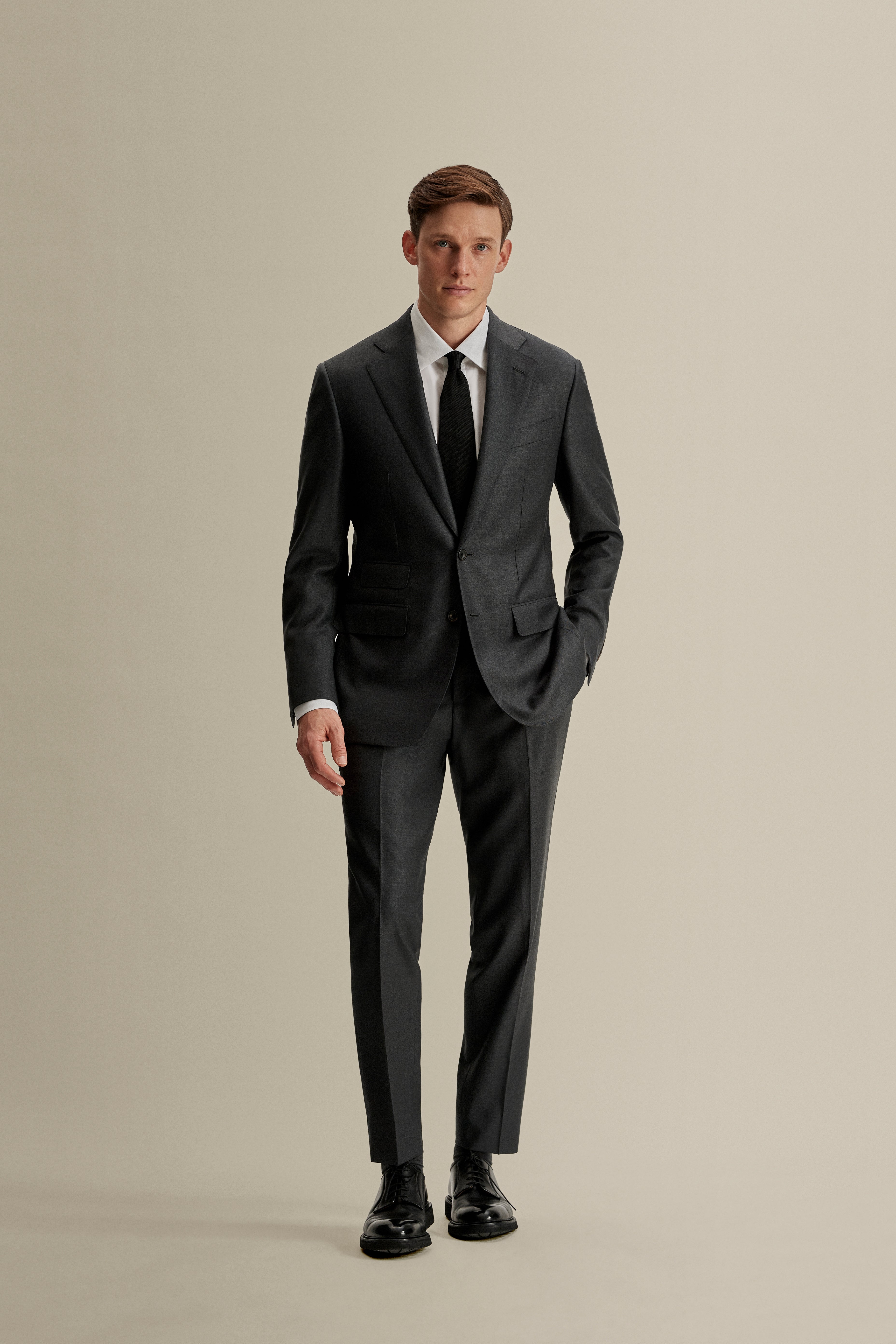 Single Breasted Wool Weighhouse Suit Grey Model Full Length