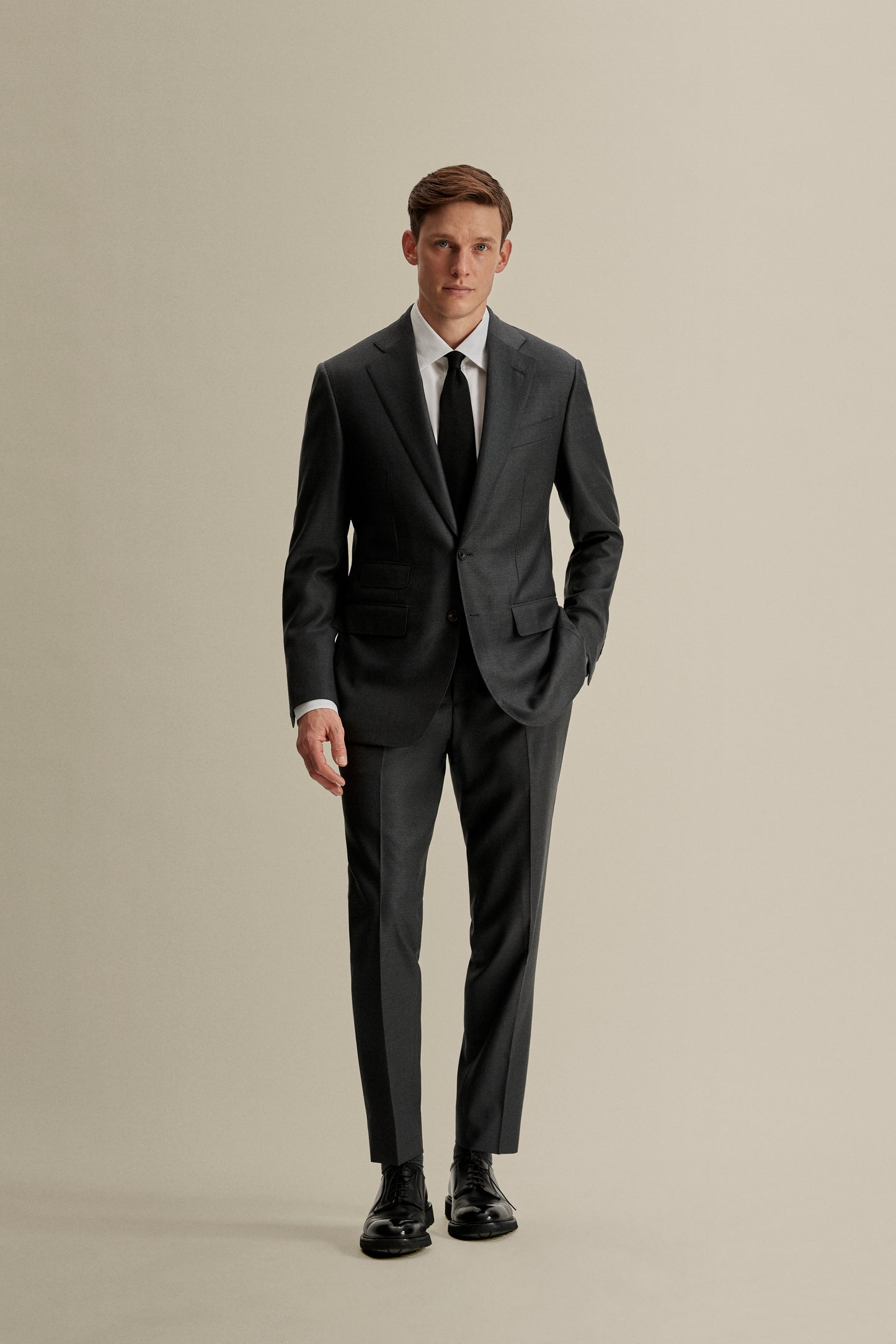 Single Breasted Wool Weighhouse Suit Grey Model Full Length