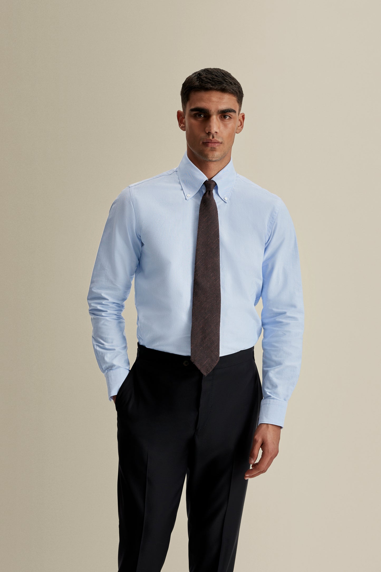 Cotton Casual Button Down Oxford Shirt Sky Blue Cropped Model Image