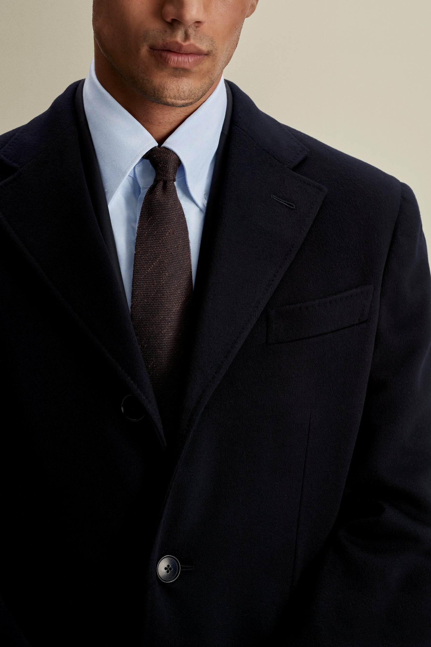 Single Breasted Wool Cashmere Overcoat Navy Model Collar Image