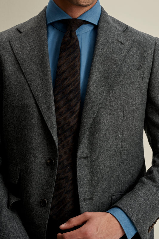 Flannel Single Breasted Wool Suit Grey Model Detail image
