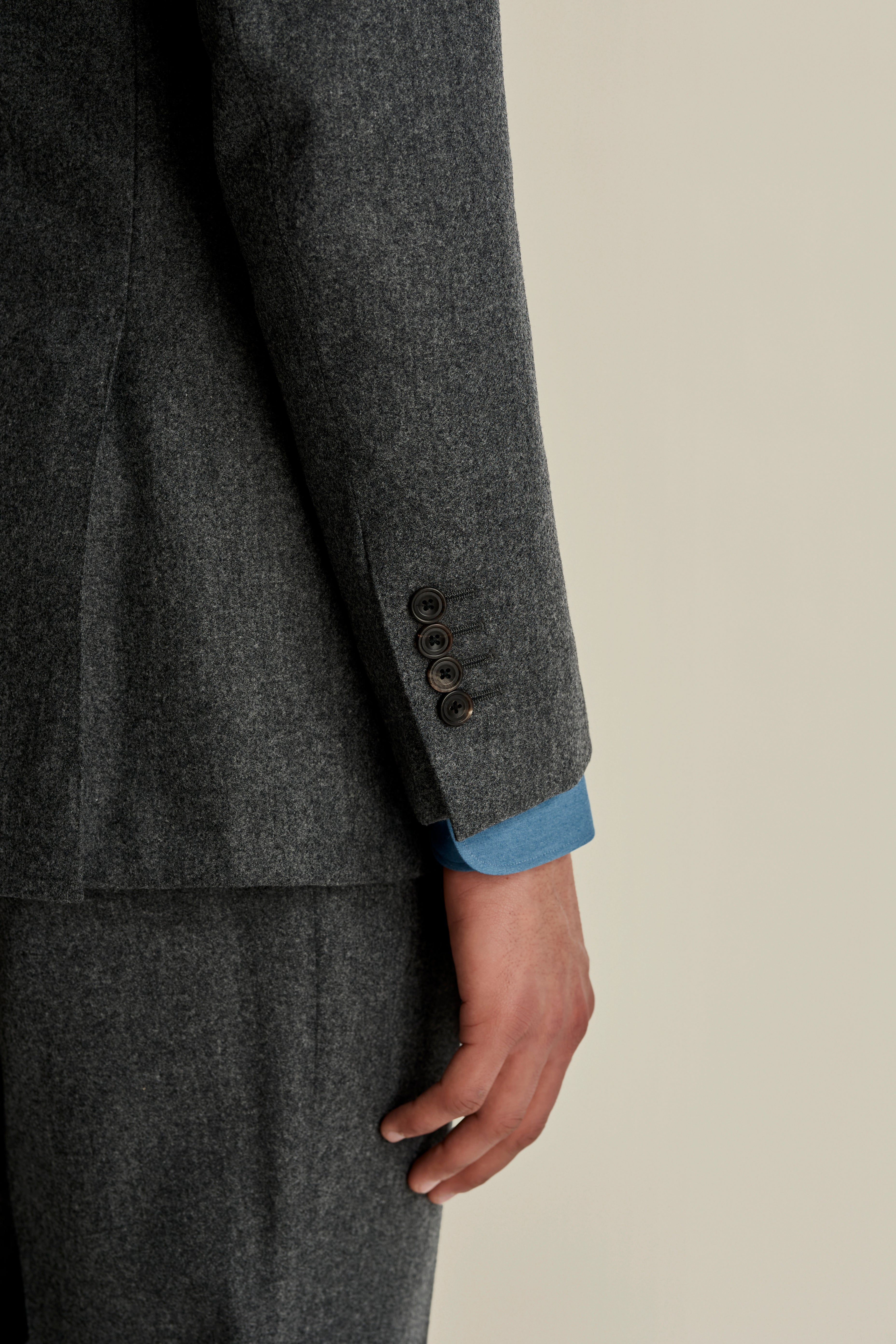 Flannel Single Breasted Wool Suit Grey Model Detail image