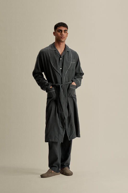 Brushed Cotton Dressing Gown Grey Full Length Image