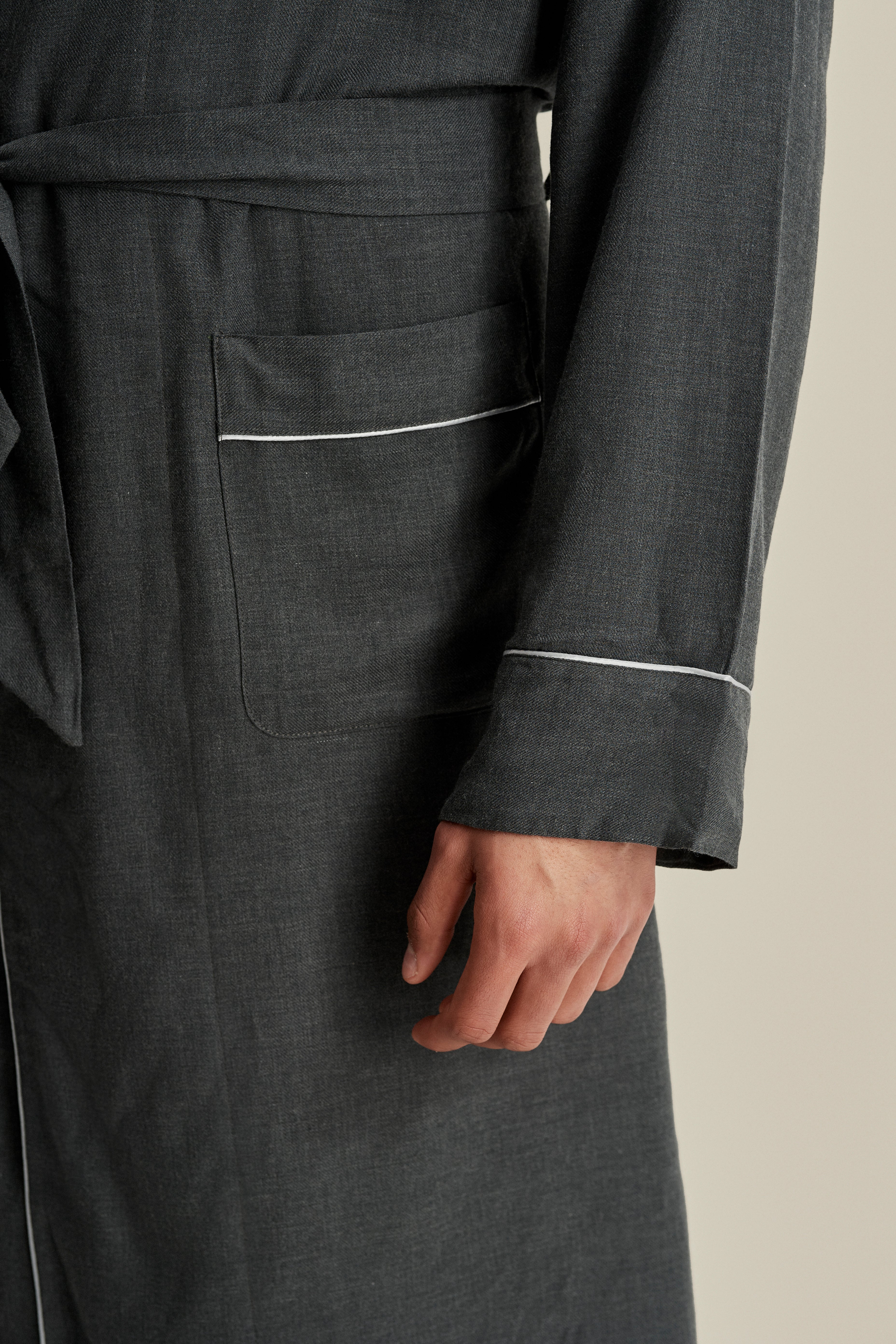 Brushed Cotton Dressing Gown Grey Detail Image
