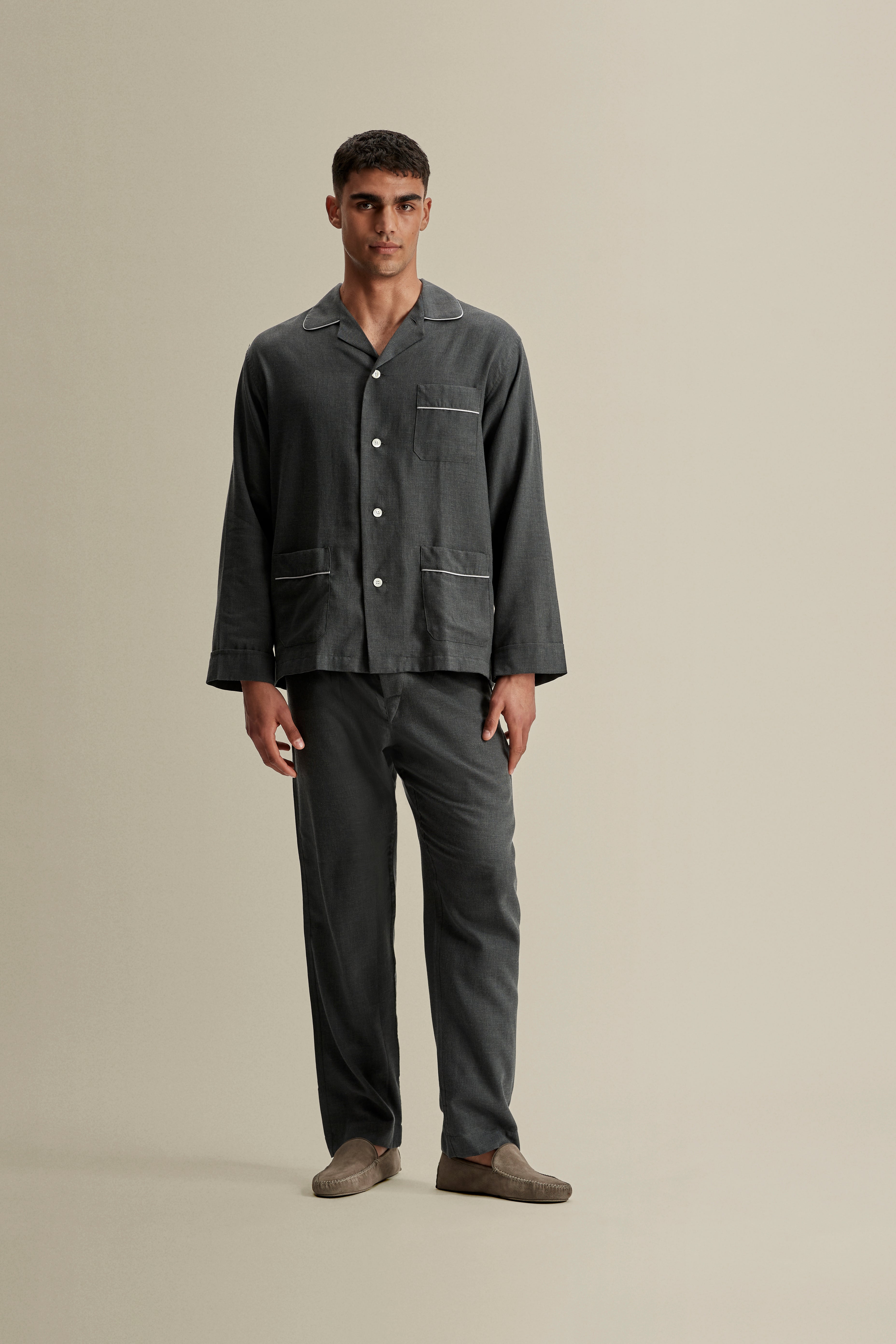 Brushed Cotton Pyjamas Grey Full Length Model Image