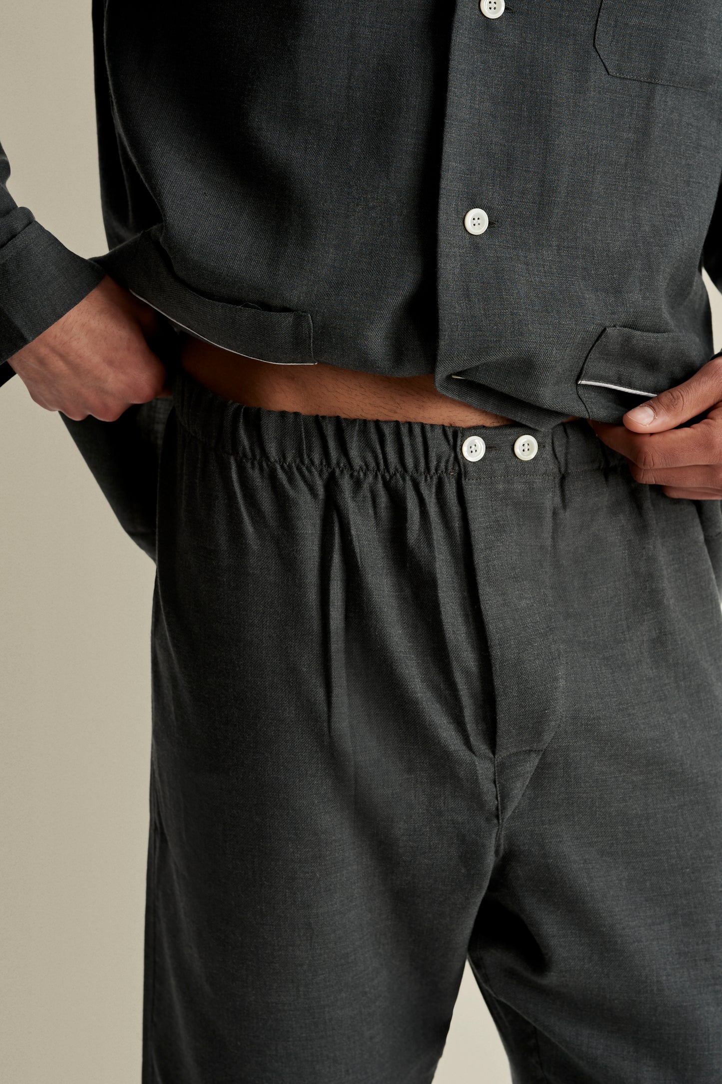Brushed Cotton Pyjamas Grey Full Length Model Image