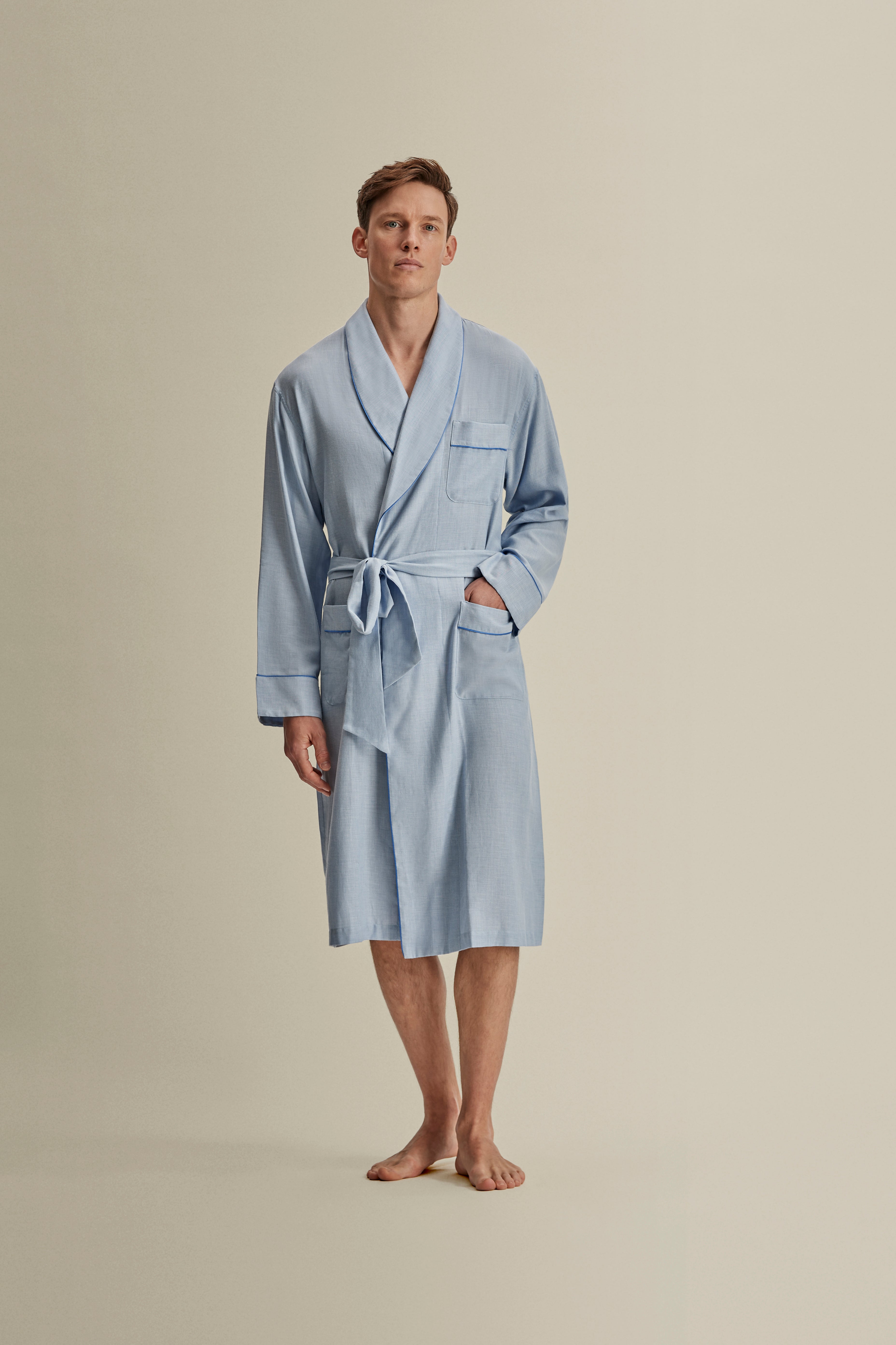Brushed Cotton Dressing Gown Sky Blue Full Length Image