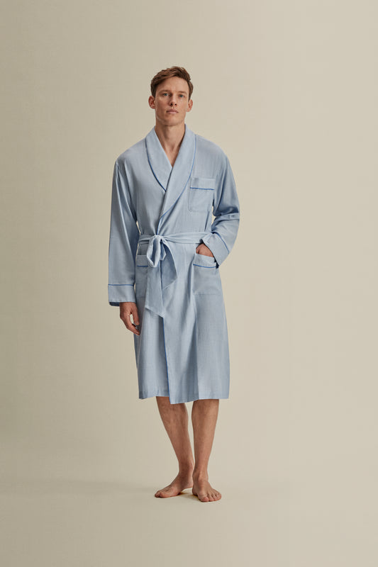 Brushed Cotton Dressing Gown Sky Blue Full Length Image