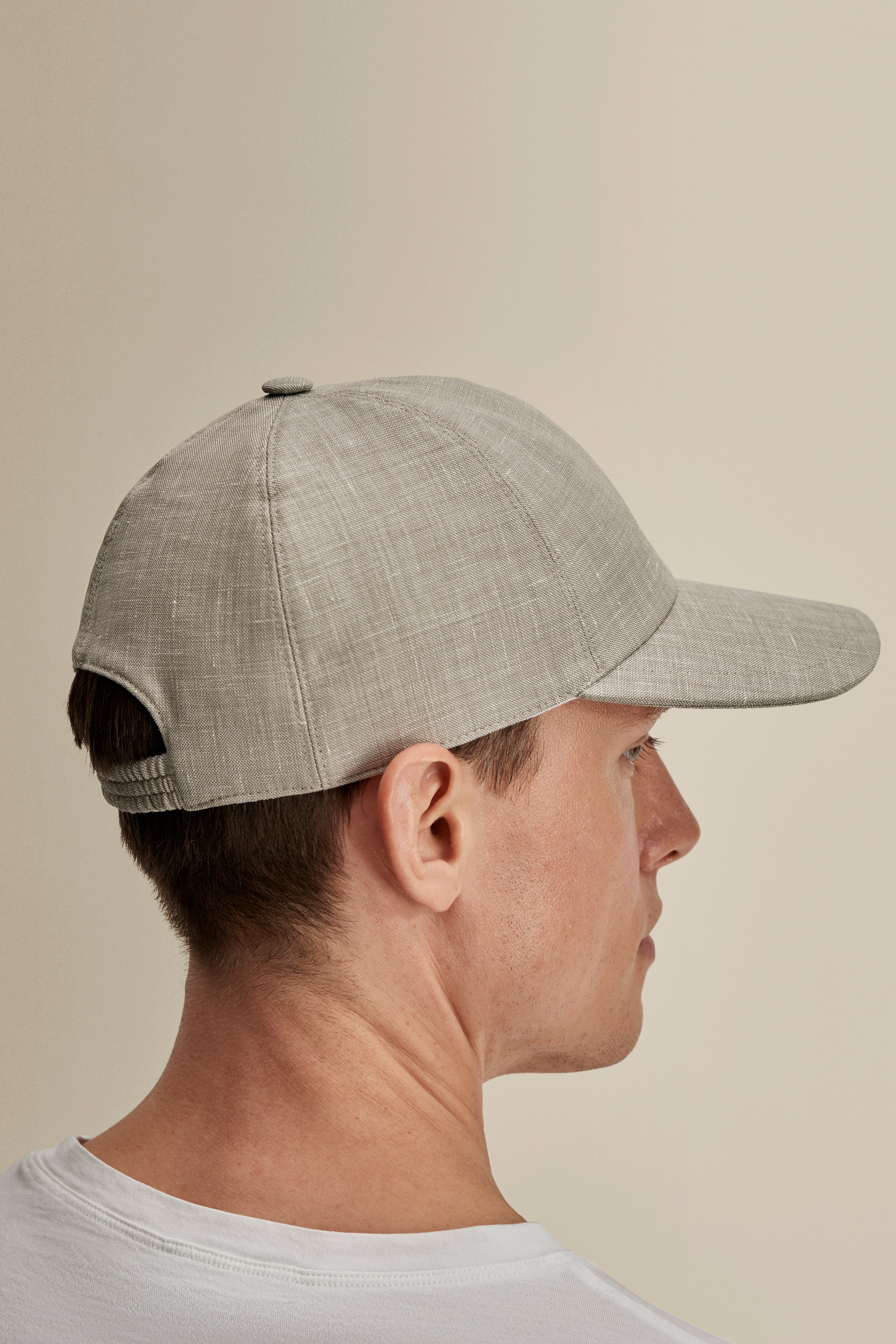Linen Wool Baseball Cap Taupe Model Image