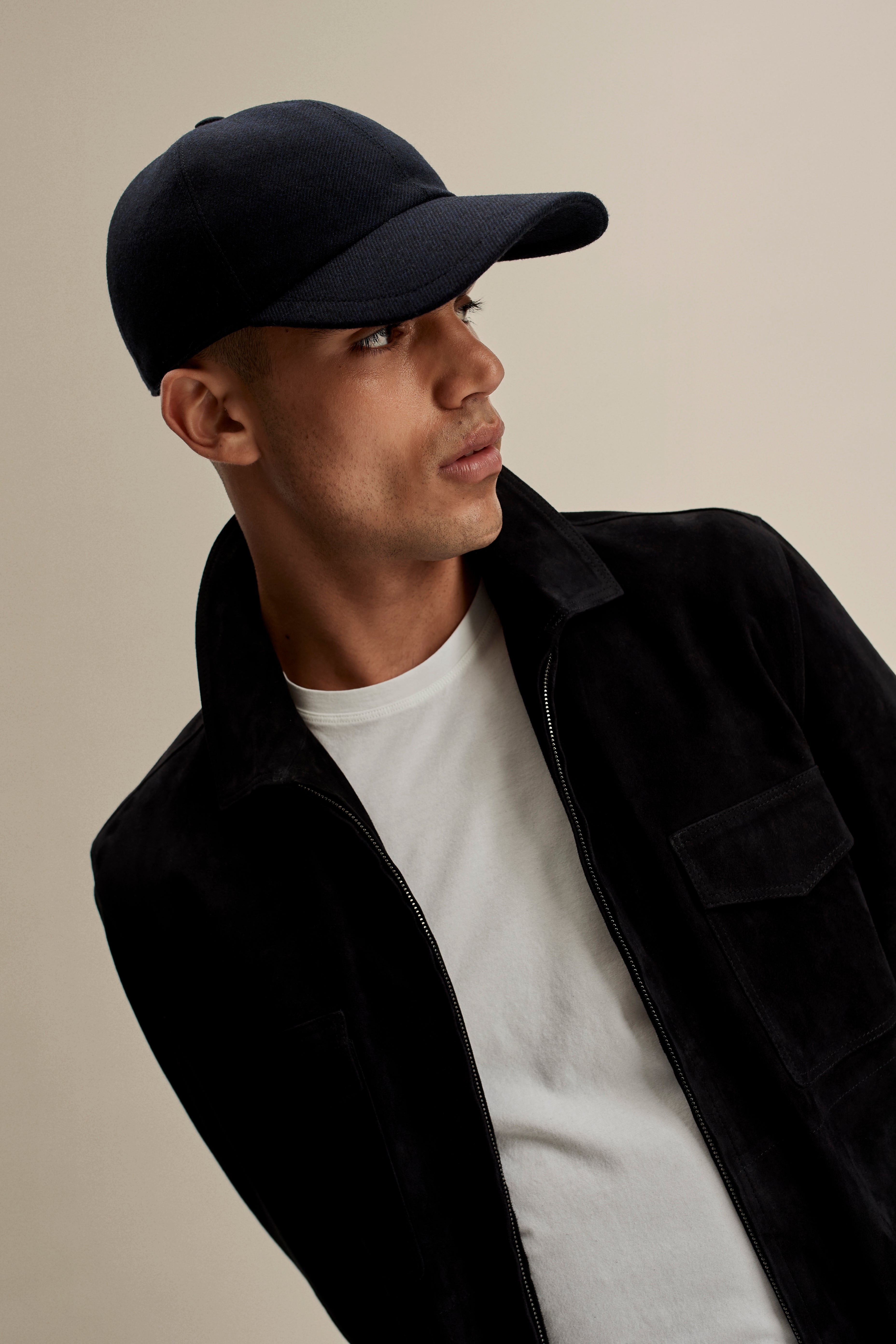 Wool Cotton Baseball Cap Navy Model Image