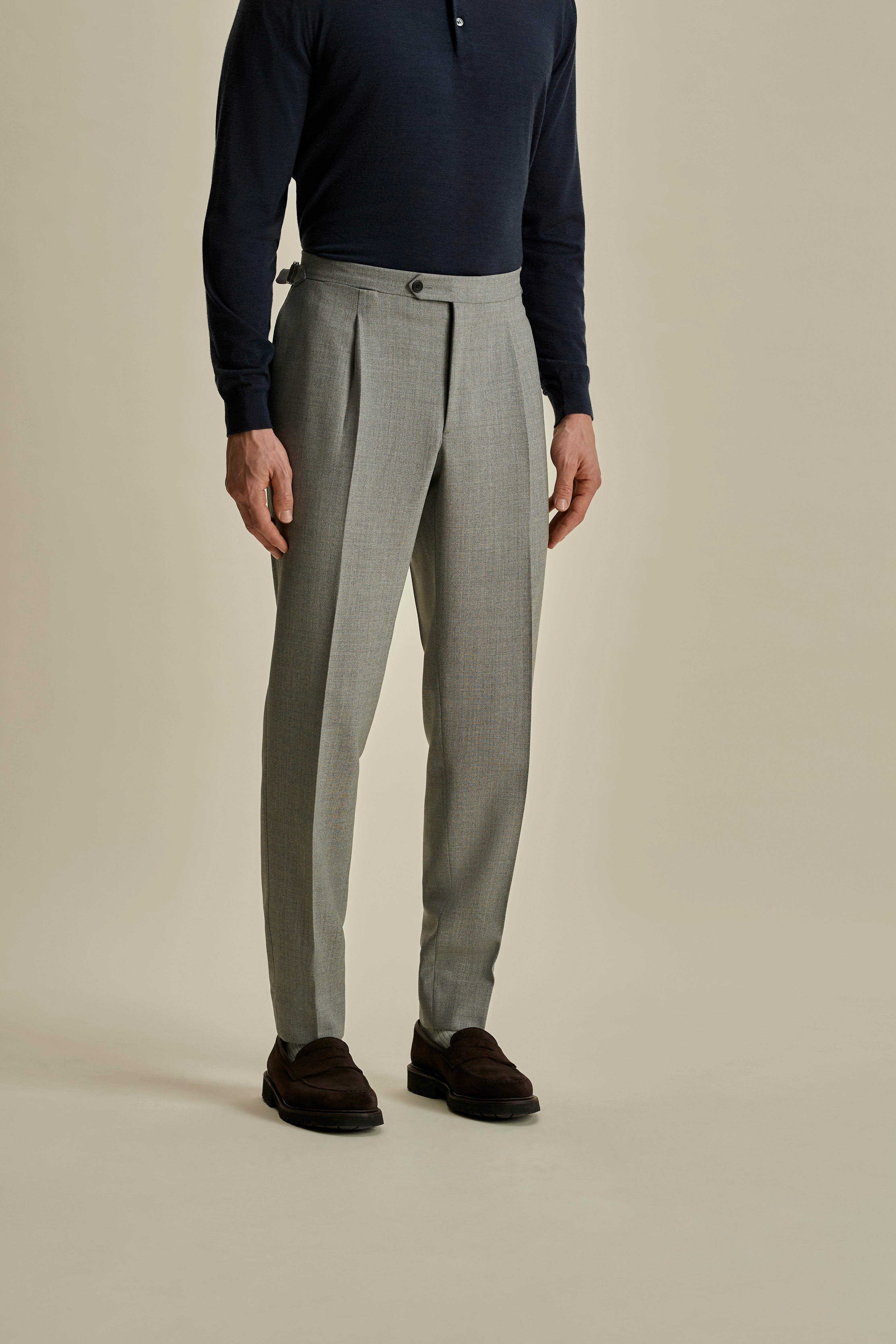Wool Single Pleat Tailored Trousers Cool Grey Cropped Model Image