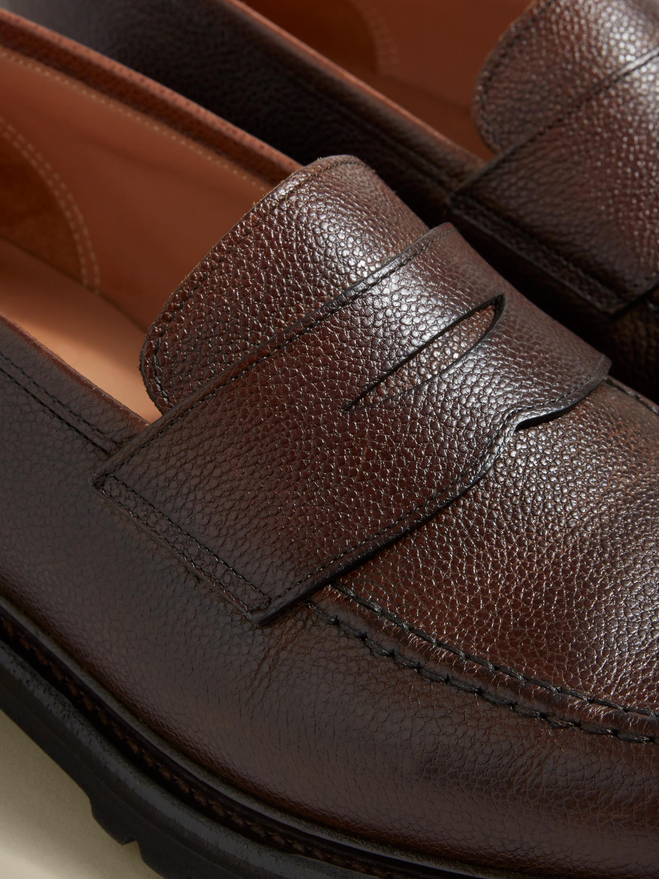 Pebble Grain Leather Penny Loafer Shoes Brown Product Image Detail