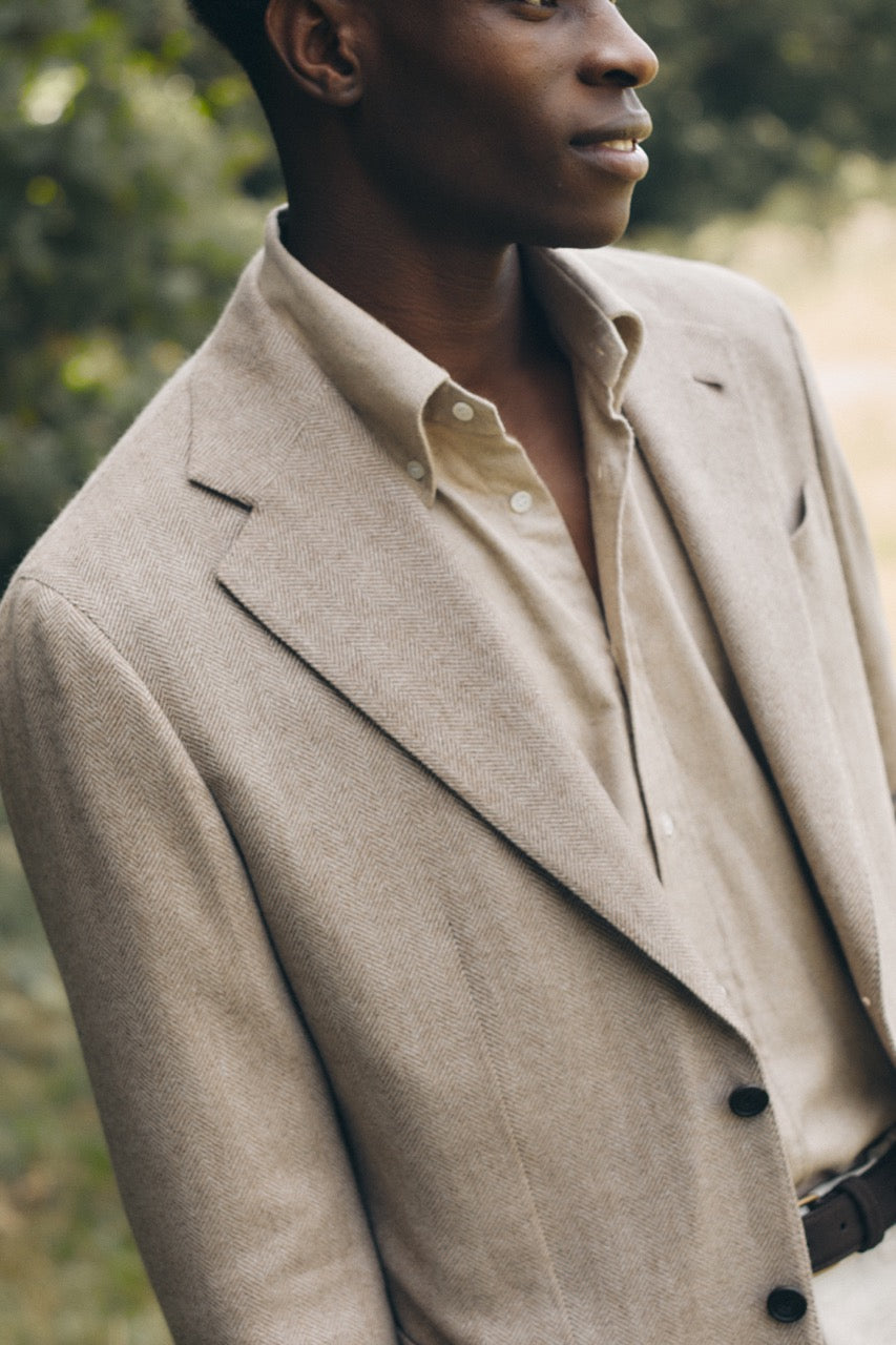 Cashmere Unstructured Single Breasted Jacket Brown Campaign Image