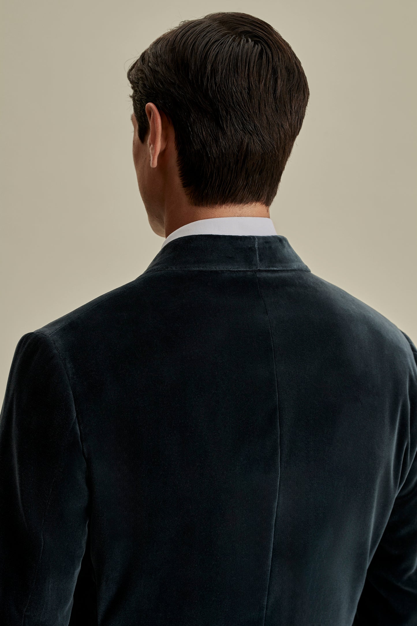 Velvet Double Breasted Shawl Lapel Dinner Jacket Model Back Image