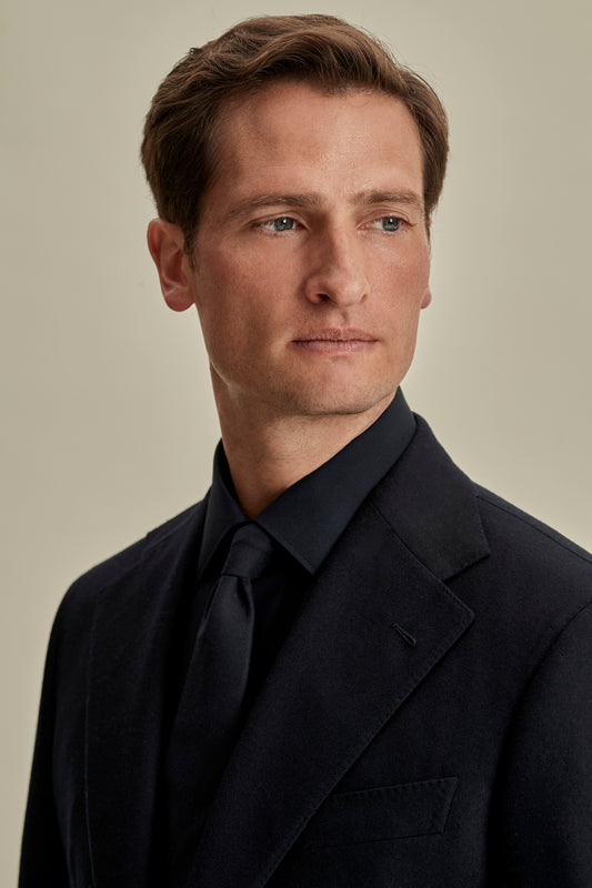 Flannel Single Breasted Wool Suit Navy Model LapelsImage