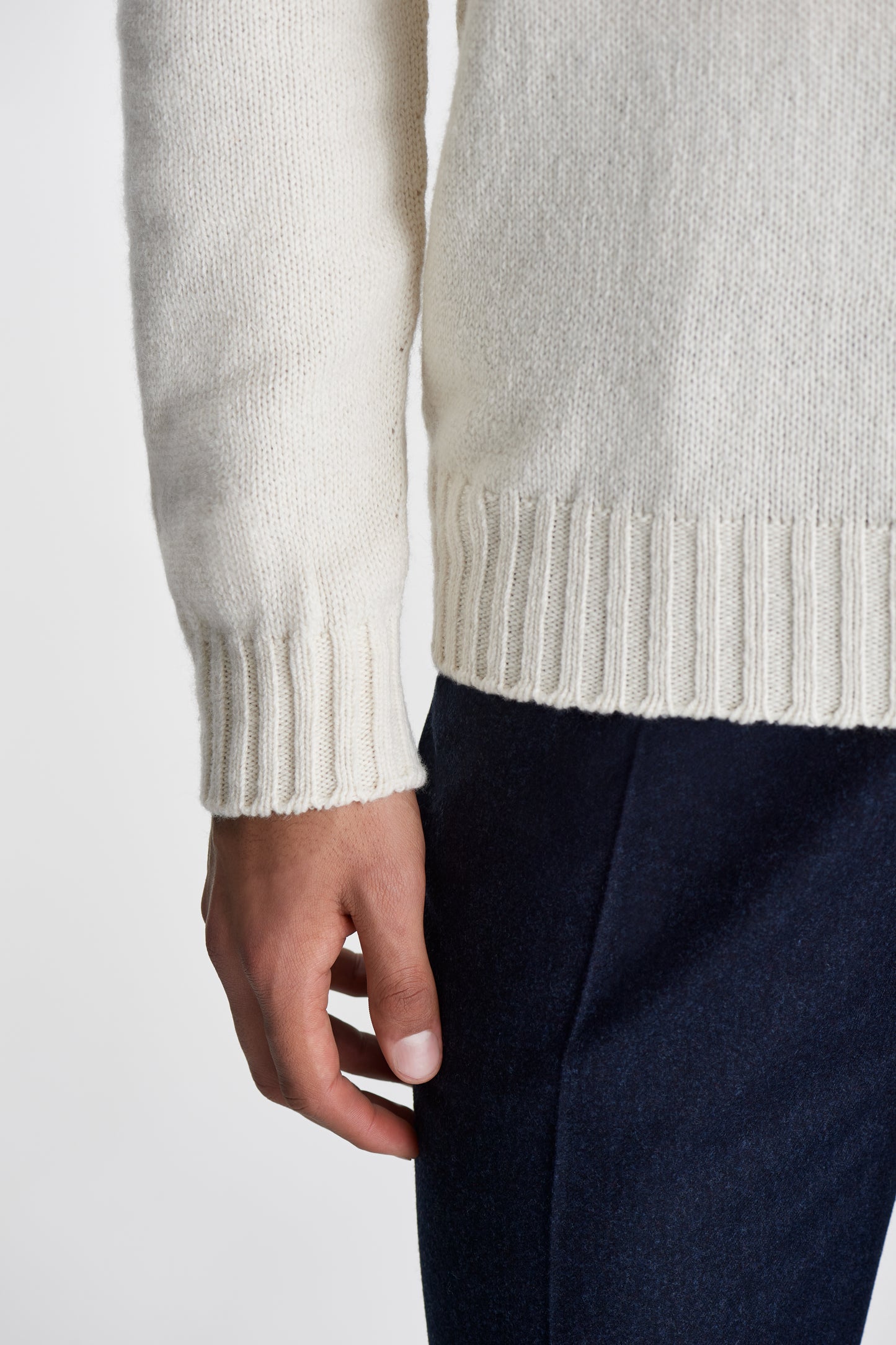 Cashmere Long Sleeve Skipper Polo Shirt Off White Model Sleeve Image